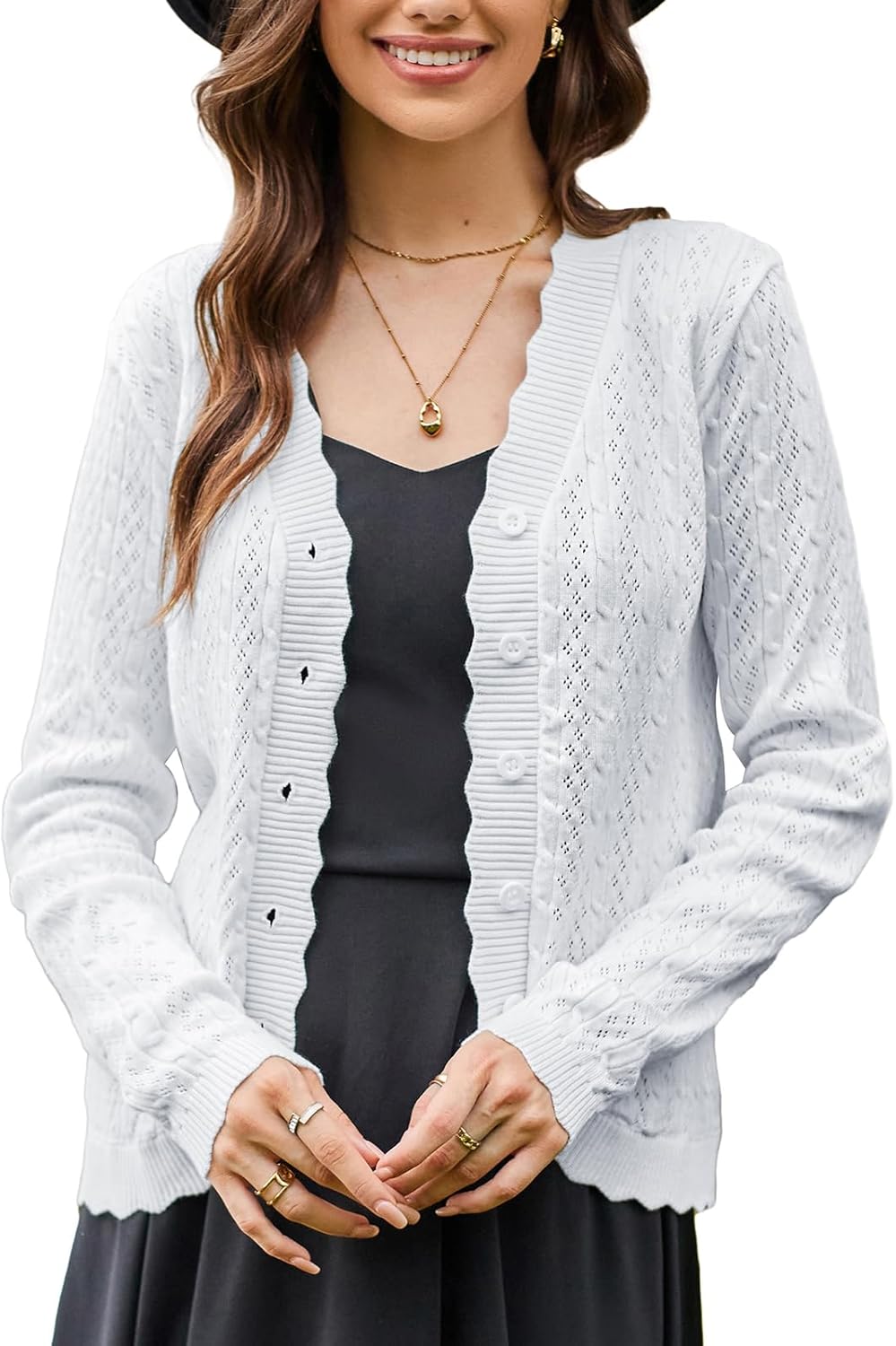 KANCY KOLE Women's 2025 Long Sleeve Cropped Cardigan Sweaters Lightweight Crochet Button Up Cardigan Fall Outfits Trendy