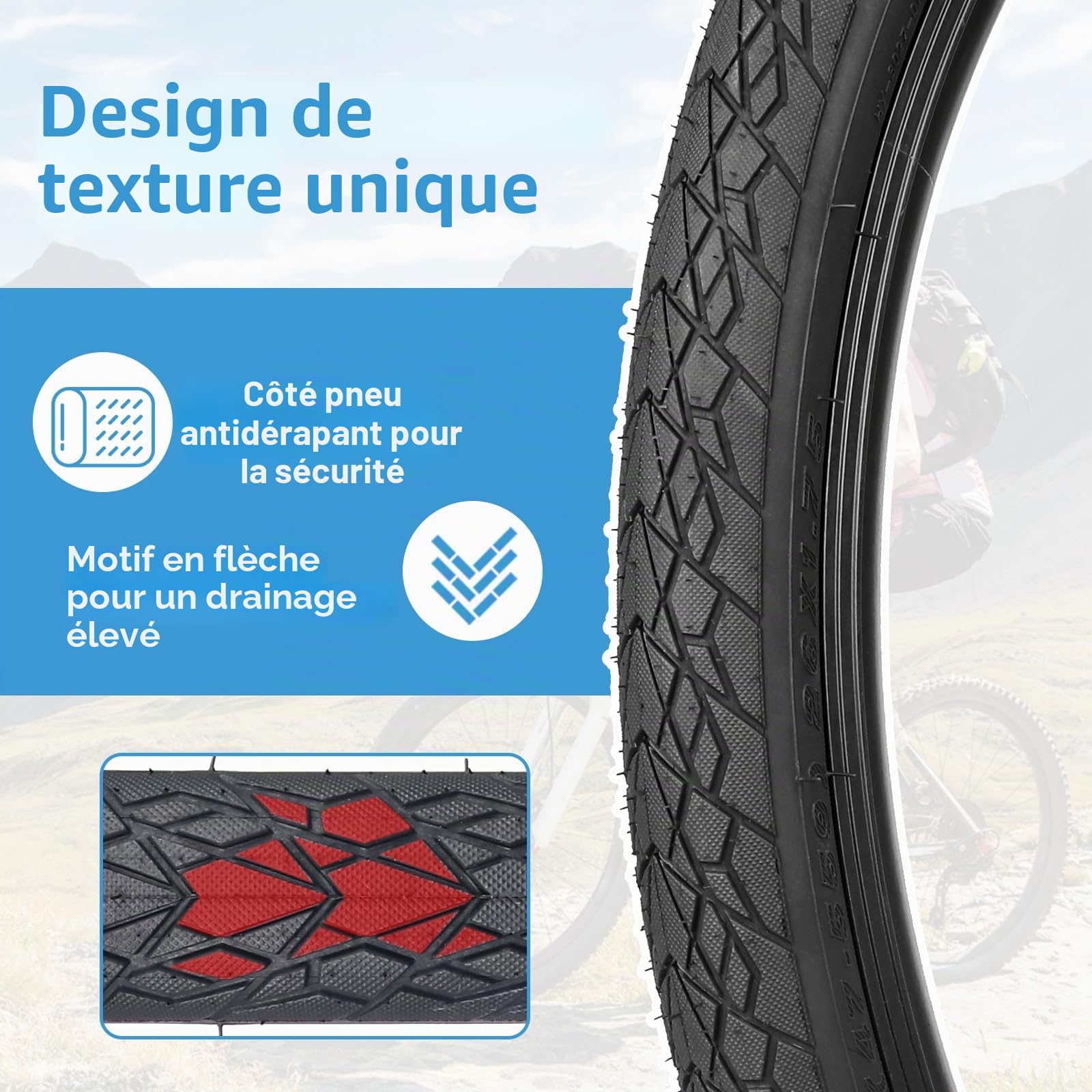 ZUKKA Pneu de vélo 27,5 x 1,75 (47-584) Pneu de rechange + chambres à air avec valve Schrader pour VTT et Cruiser Noir