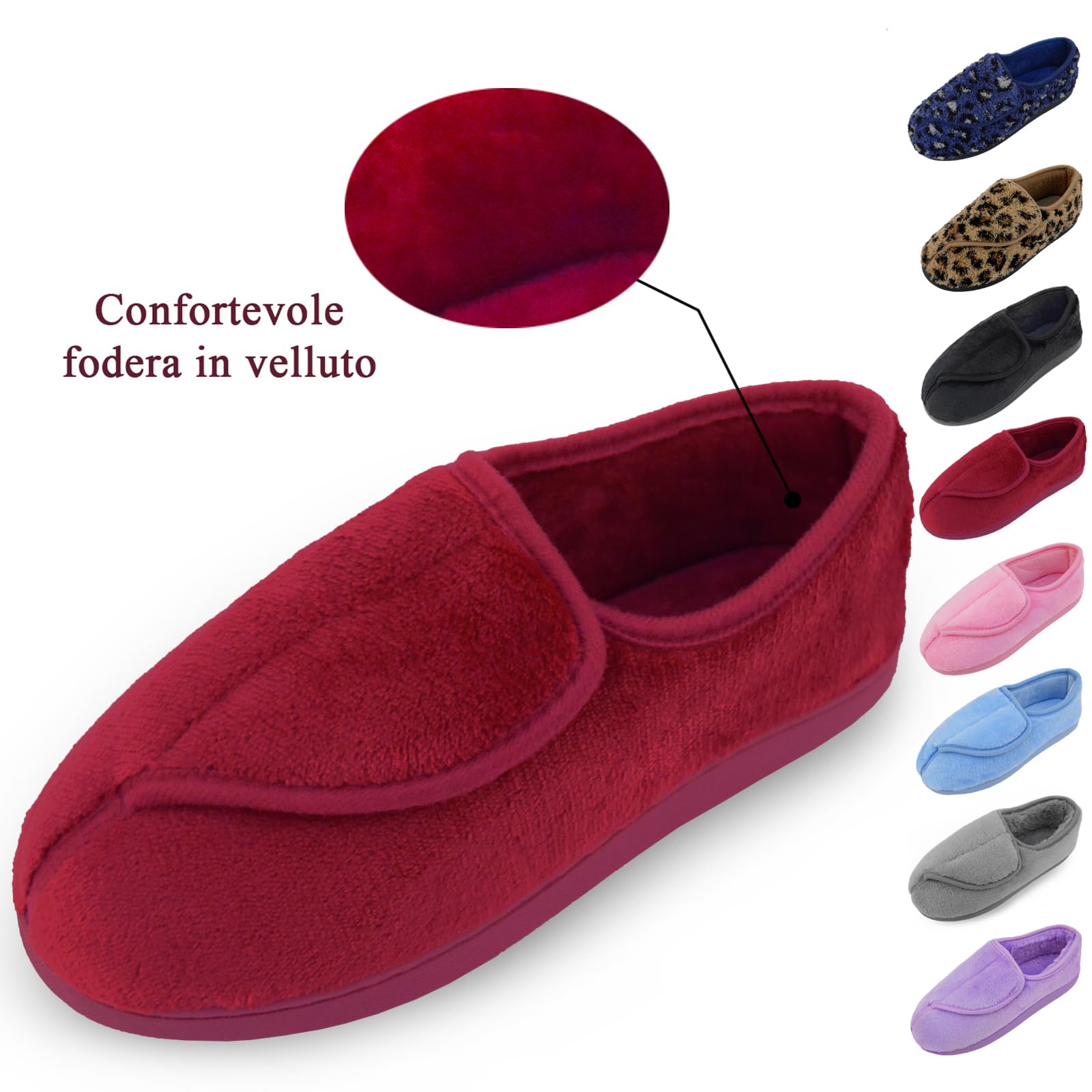 Git-up Pantofole per Diabetici in Memory Foam per Artrite da Donna, Edema, Scarpe da Casa Chiuse Comode e Regolabili