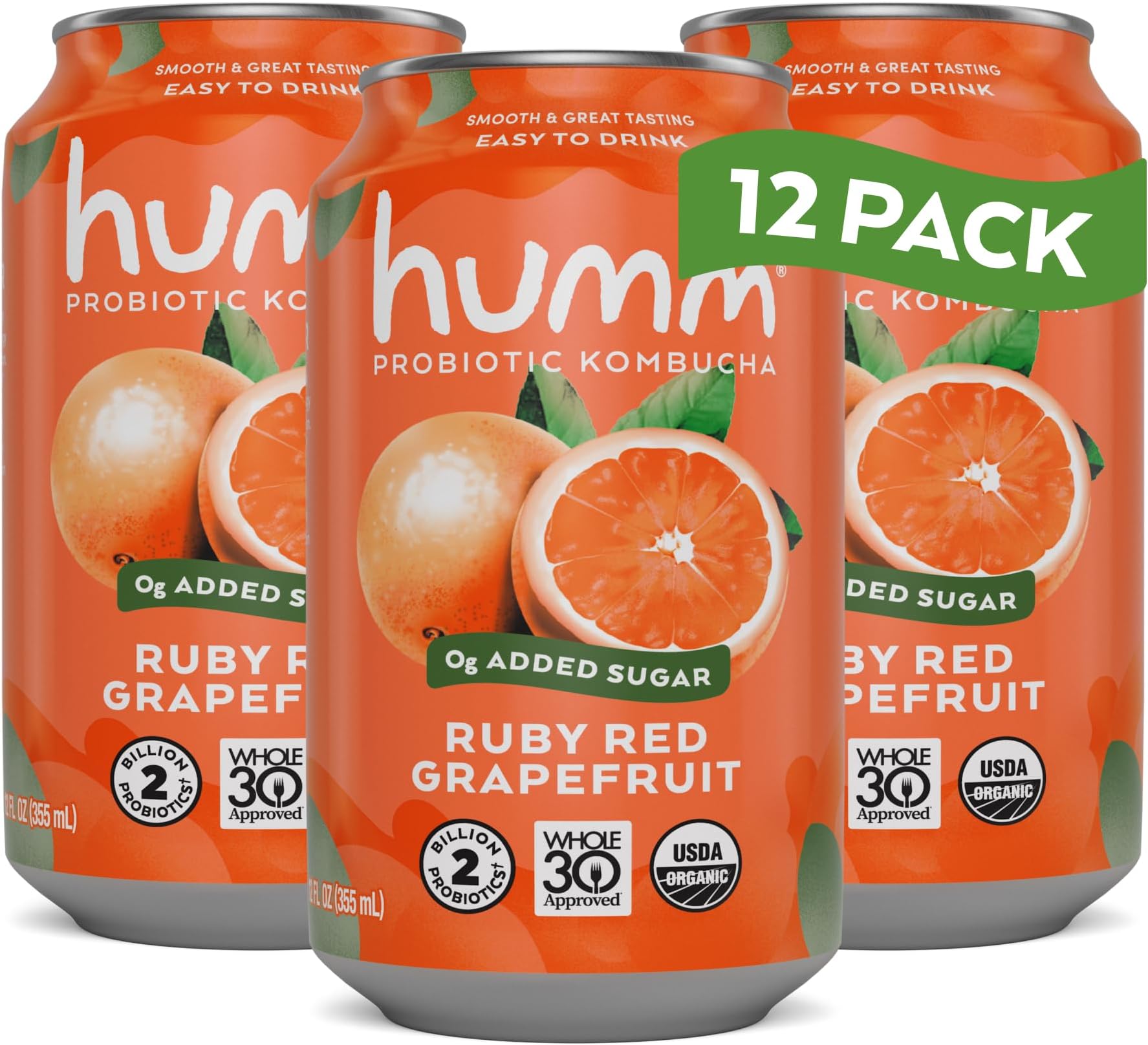 Kombucha, Ruby Red Grapefruit, Organic, Vegan & GMO Free (12 Pack)