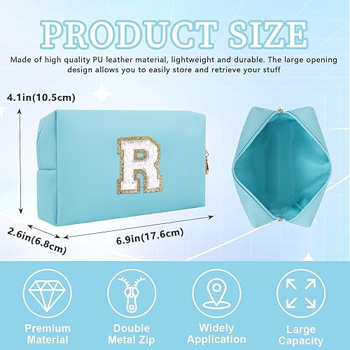 Miniatura 2 de Bolsa de maquillaje personalizada con parche de letra inicial, bolsa de cosméticos con cremallera, Letra azulblanca, Moda