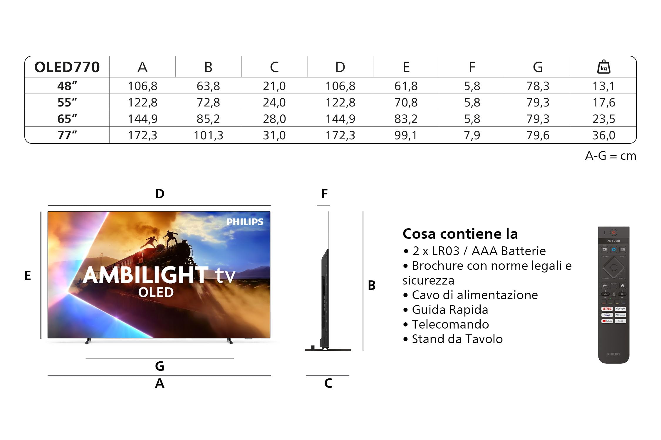 Philips Ambilight 55OLED770 4K OLED Smart TV - Display 55’’ con processore P5 AI Perfect Picture Ultra HD, Google TV, Dolby Vision e Atmos Sound - Funziona con Alexa e Google