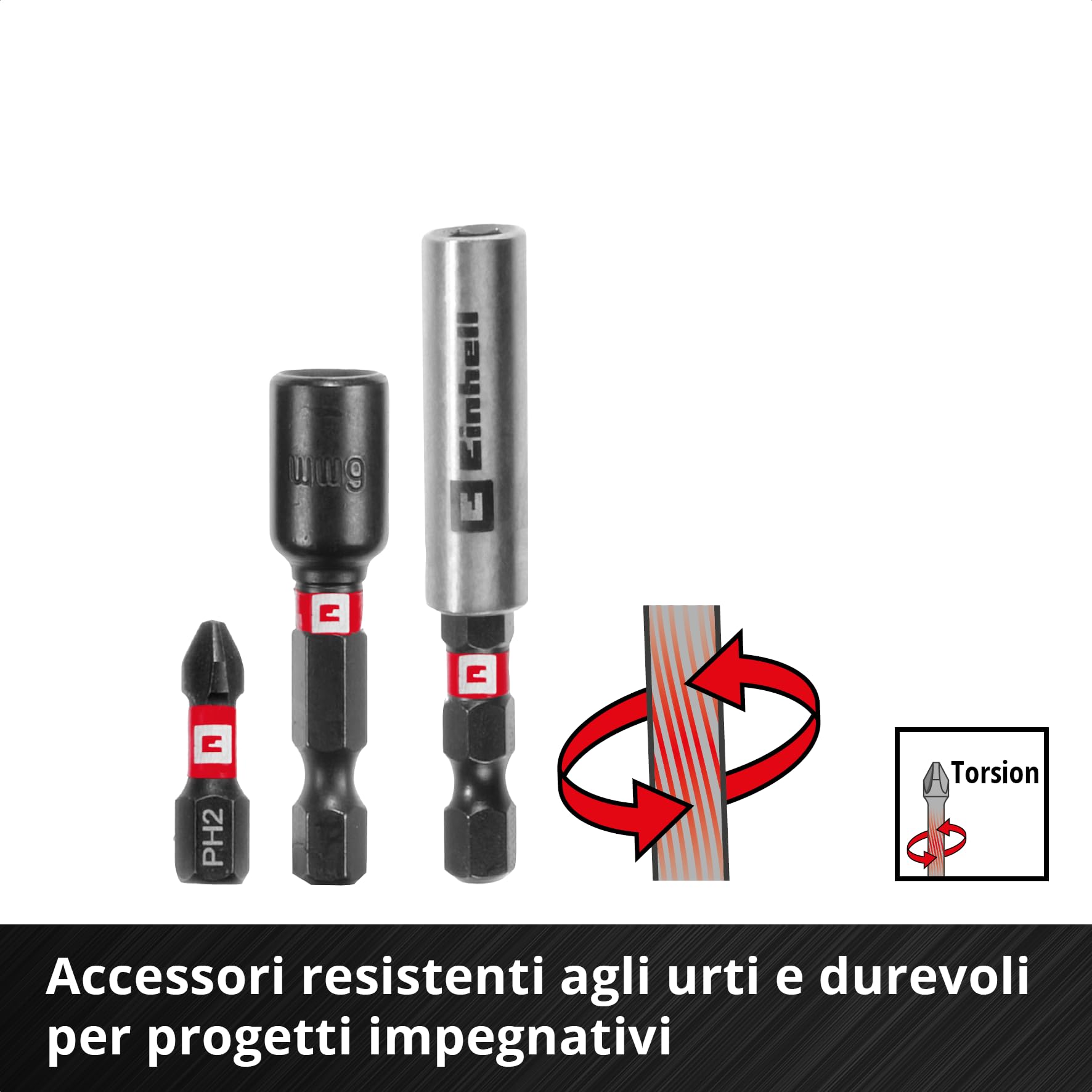 Set di punte e trapani originali Einhell XL-CASE da 95 pezzi resistenti agli urti (punte, punte da trapano, portapunte, chiave a bussola, svasatore, arresto del trapano, chiave a perno) | Inserti S2 25 e 50 mm | set punte | portainserti | bussole | svasat