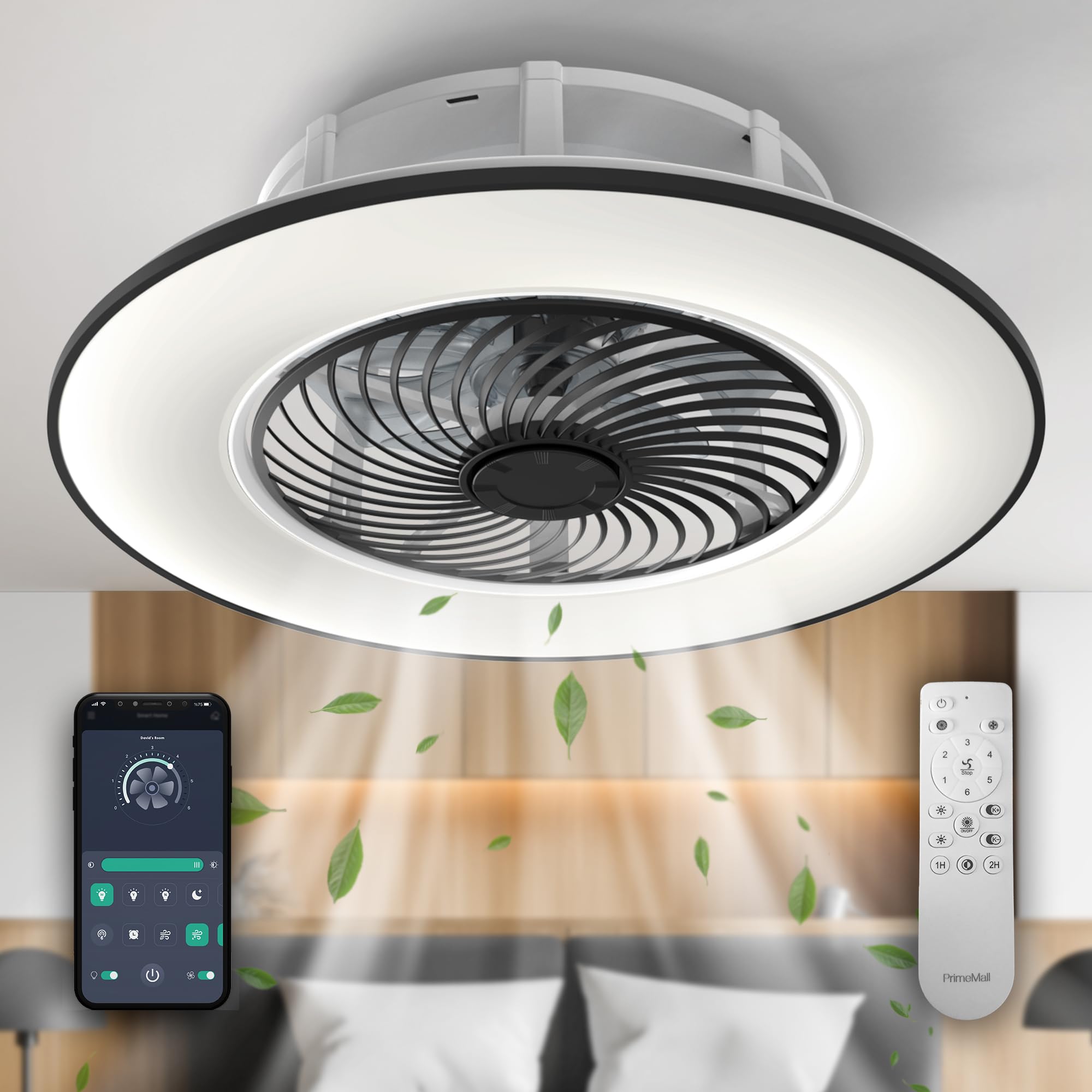 PrimeMall Bladeless Ceiling Fan with Light Low Profile  