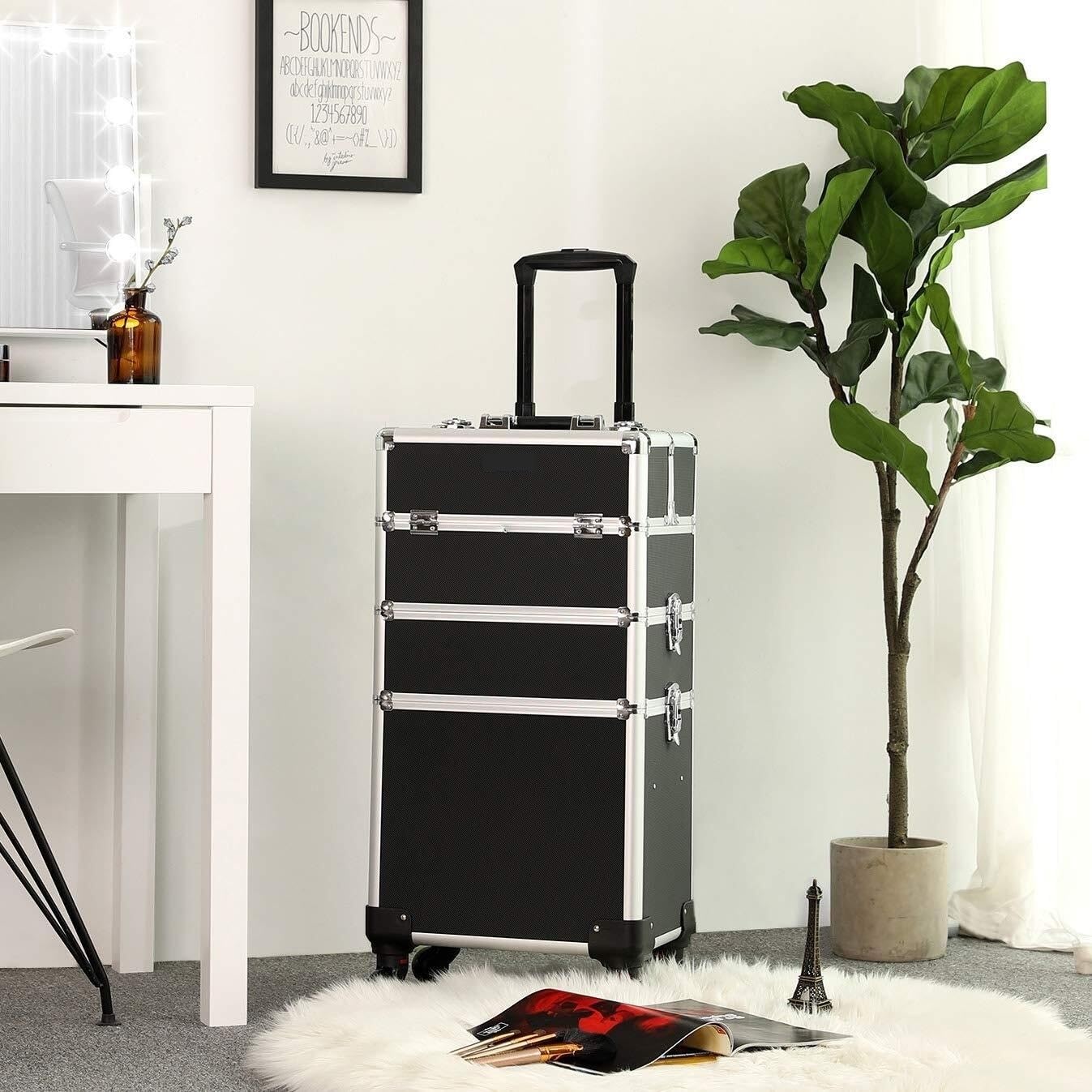 Mobiler Friseurwagen Professioneller Make-up-Koffer, Reise-Schönheitstrolley, Großer Kosmetiktrolley Für Friseure, Abschließbarer Roll-Make-up-Koffer Salon Ausstattung