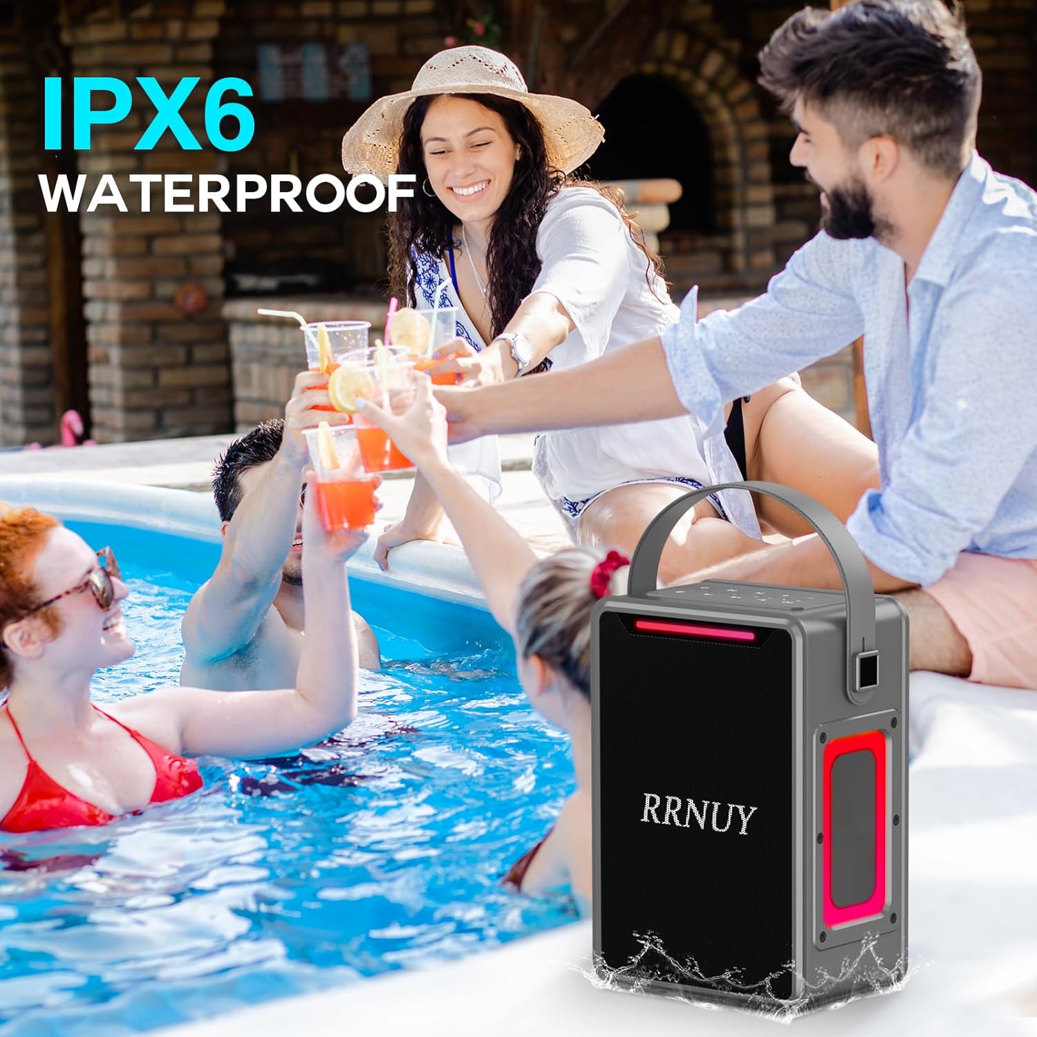 Portable Bluetooth Speaker 60W IPX6 Waterproof Wireless Speakers with Deep Bass, TWS Pairing, DSP Stereo Sound, Led Light, Big Powerful Loud Outdoor Boombox for Home Party Camping Beach - Image 4
