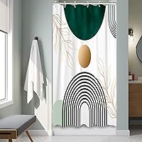 Vista 10 de Aipon Cortina de ducha verde de mediados de siglo para baño, cortina de ducha abstracta bohemia de tela moderna impermeable (72 x 72 pulgadas, verde)