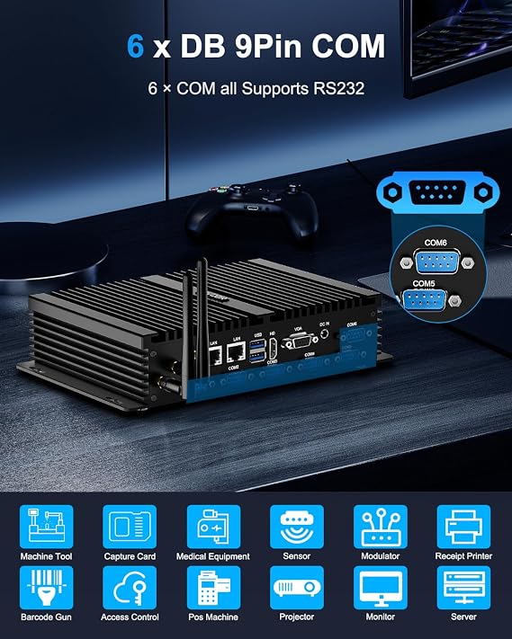 Industrial Mini PC, Fanless Mini PC with i7 8550U, 8GB RAM 256GB SSD, Fanless Computer support Win 11 Pro, for Industrial, Education, Digital Signage