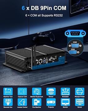 Industrial Mini PC, Fanless Mini PC with i7 8550U, 8GB RAM 256GB SSD, Fanless Computer support Win 11 Pro, for Industrial, Education, Digital Signage