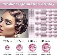 Vista 3 de 1792 calcomanías de perlas para la cara, gemas rosadas, diamantes de imitación autoadhesivos para cabello, ojos, uñas, maquillaje, cuerpo
