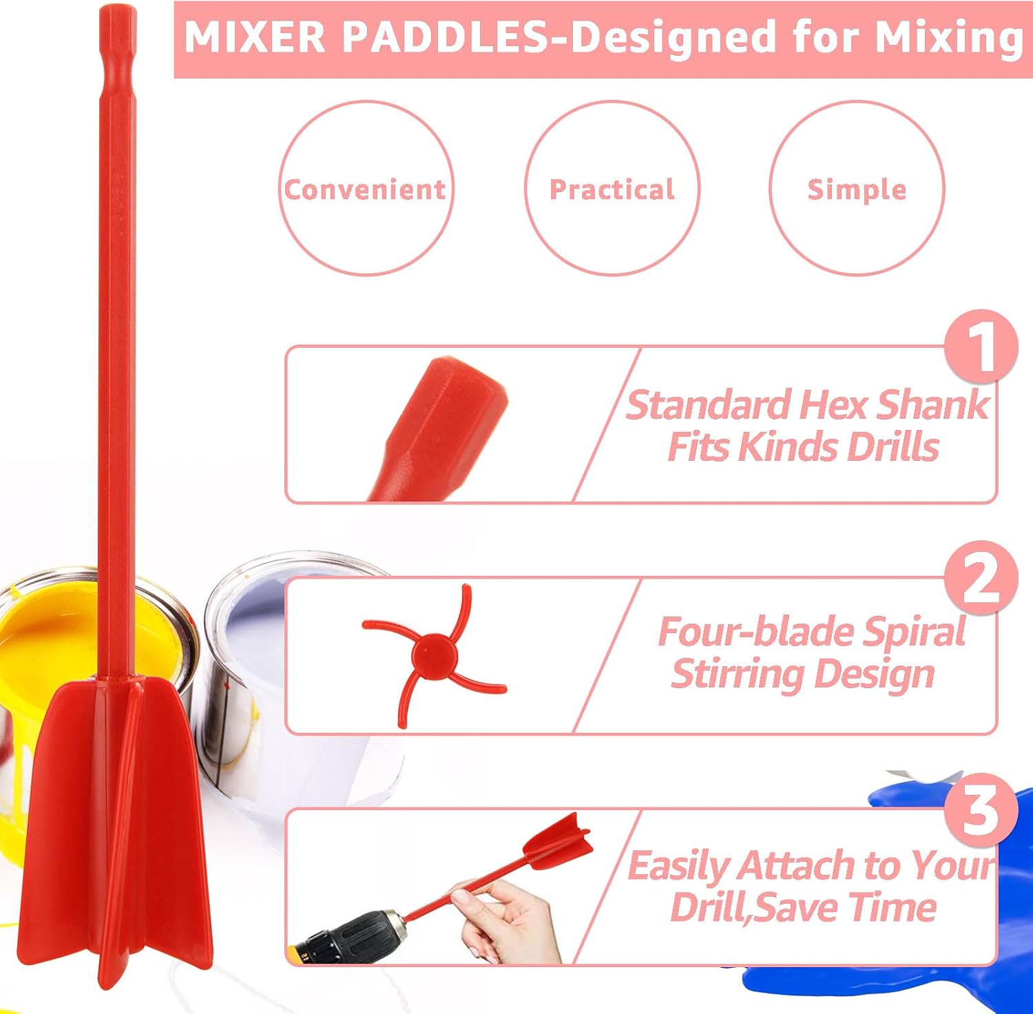 WOPPLXY 20 Pcs Paint Mixer Drill Attachment, Paint Stirrer for Drill, Helix Paint Mixer Resin Mixer Epoxy Plastic Paddles for Mixing Resin, Epoxy, Silicone Molds (Red) image 3