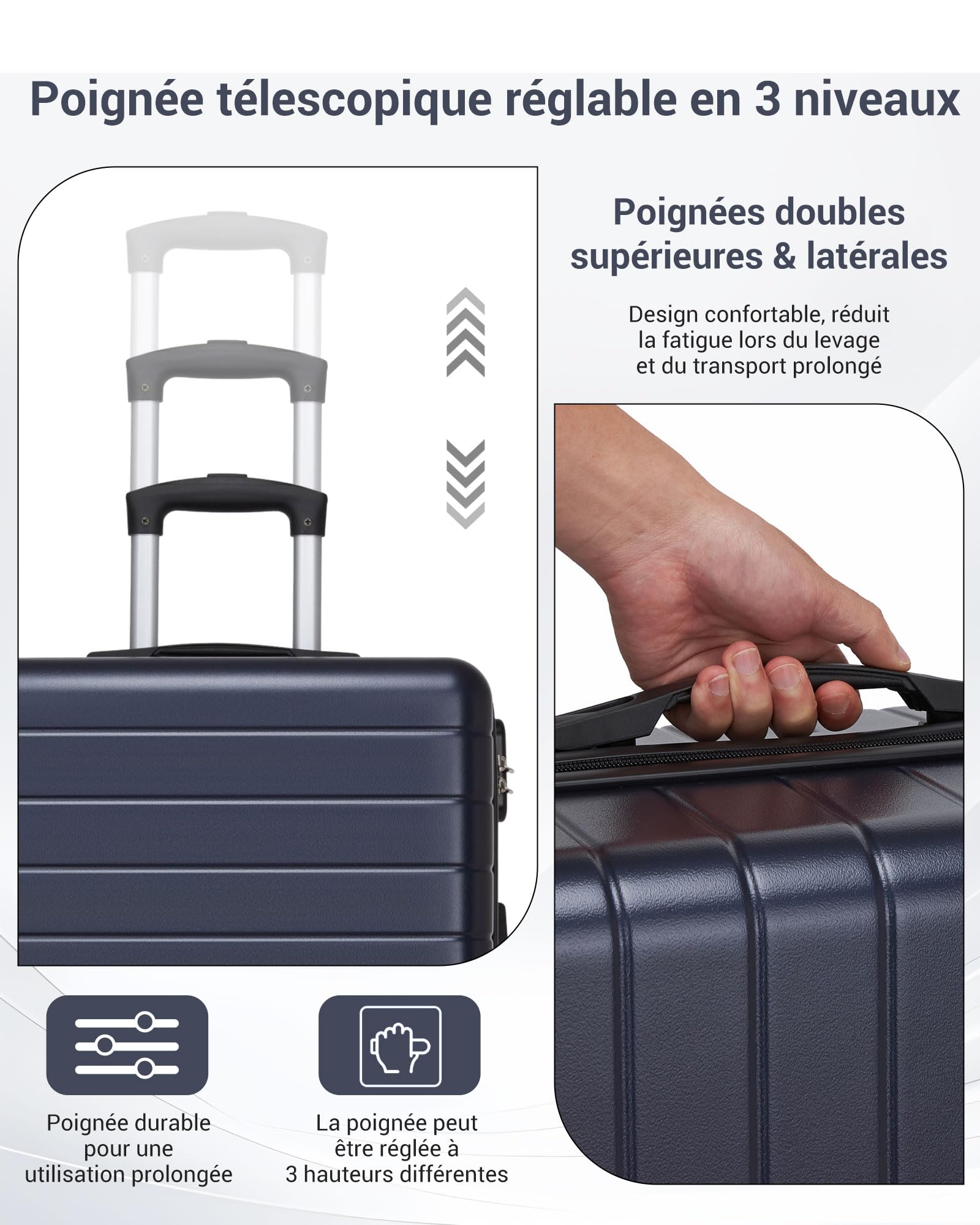 Set de 3 Valises à Carcasse Rigide avec 4 Roues Pivotantes, Set de Valises Léger Composé de Grande et Moyenne Valise pour Voyages en Famille, Sets de Valises Résistantes
