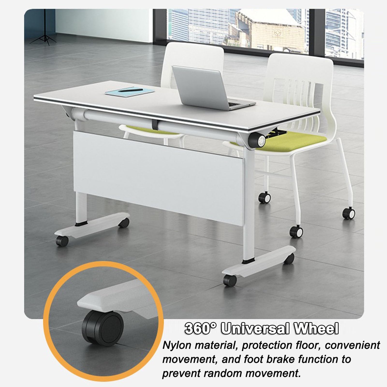 Klappbarer Konferenztisch für Konferenz- und Trainingsräume, großer Seminartisch mit dicker Tischplatte und stabilem Stahlrahmen, mobiler Klapptisch, Bürotisch (Weiß, 160 x 61 x 76,2 cm)