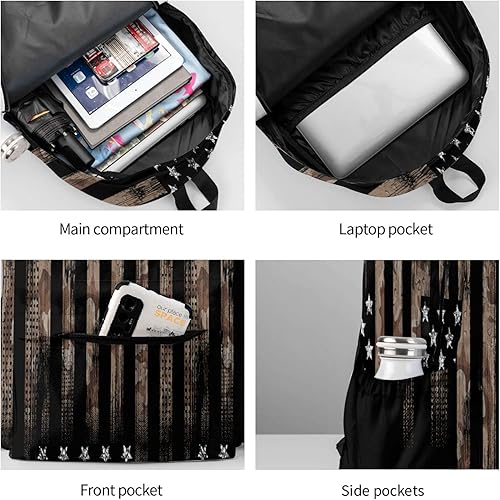 Miniatura 7 de Mochila de caza con bandera estadounidense de camuflaje para niñas, niños, mochila ligera para la escuela, Bandera americana vintage de camuflaje2,