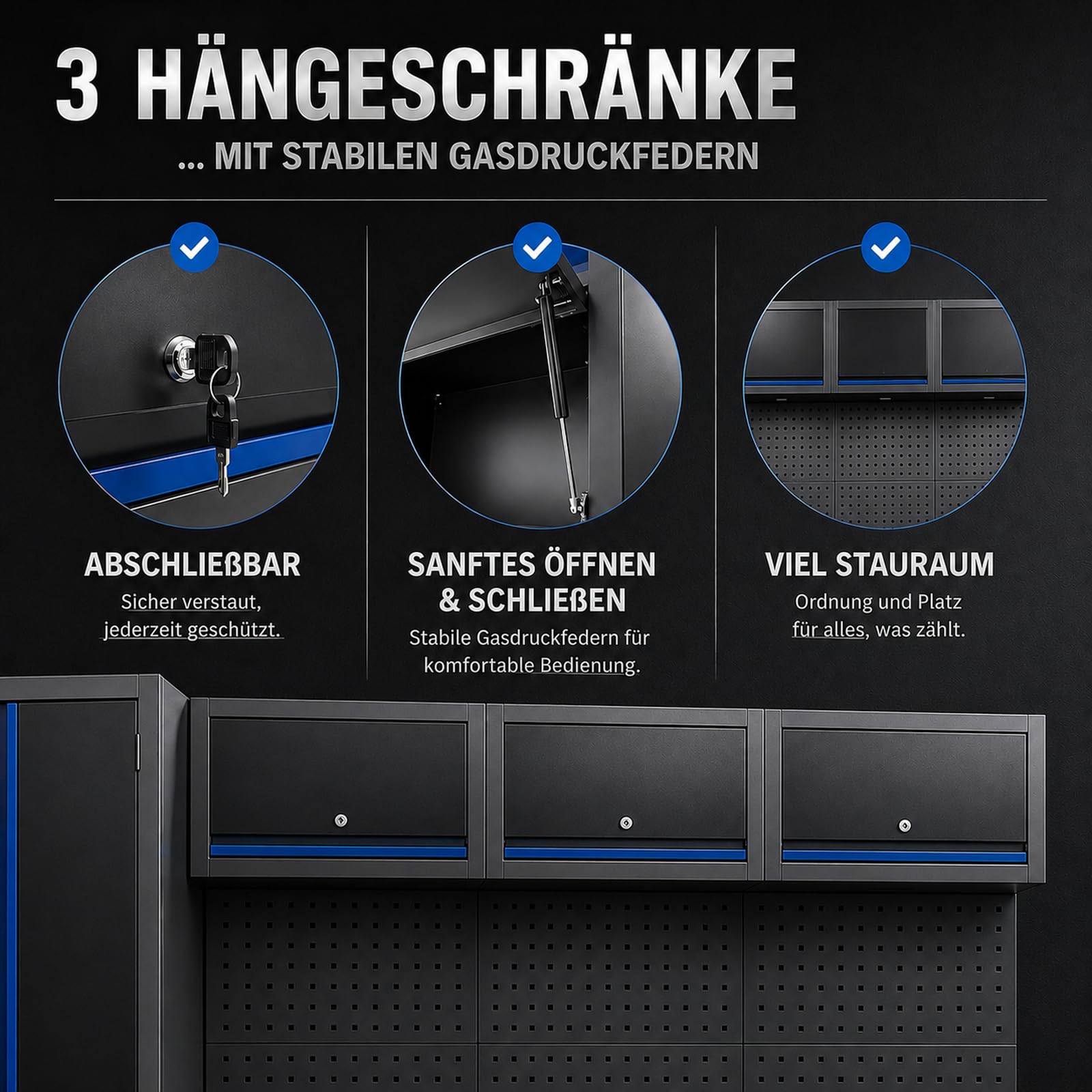 TRUTZHOLM Werkstattwand 13 tlg. aus Stahl 260 x 183 cm modulares Werkstattschranksystem flexibel stellbar & abschließbar mit Holzarbeitsplatte Hochschrank Schubladen Lochwand für Werkstattorganisation