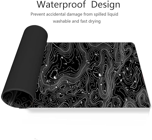 Miniatura 9 de Alfombrilla de mouse para juegos XL de alta calidad, rendimiento inigualable, 35.4 x 15.8 pulgadas, diseño de contorno topográfico blanco para