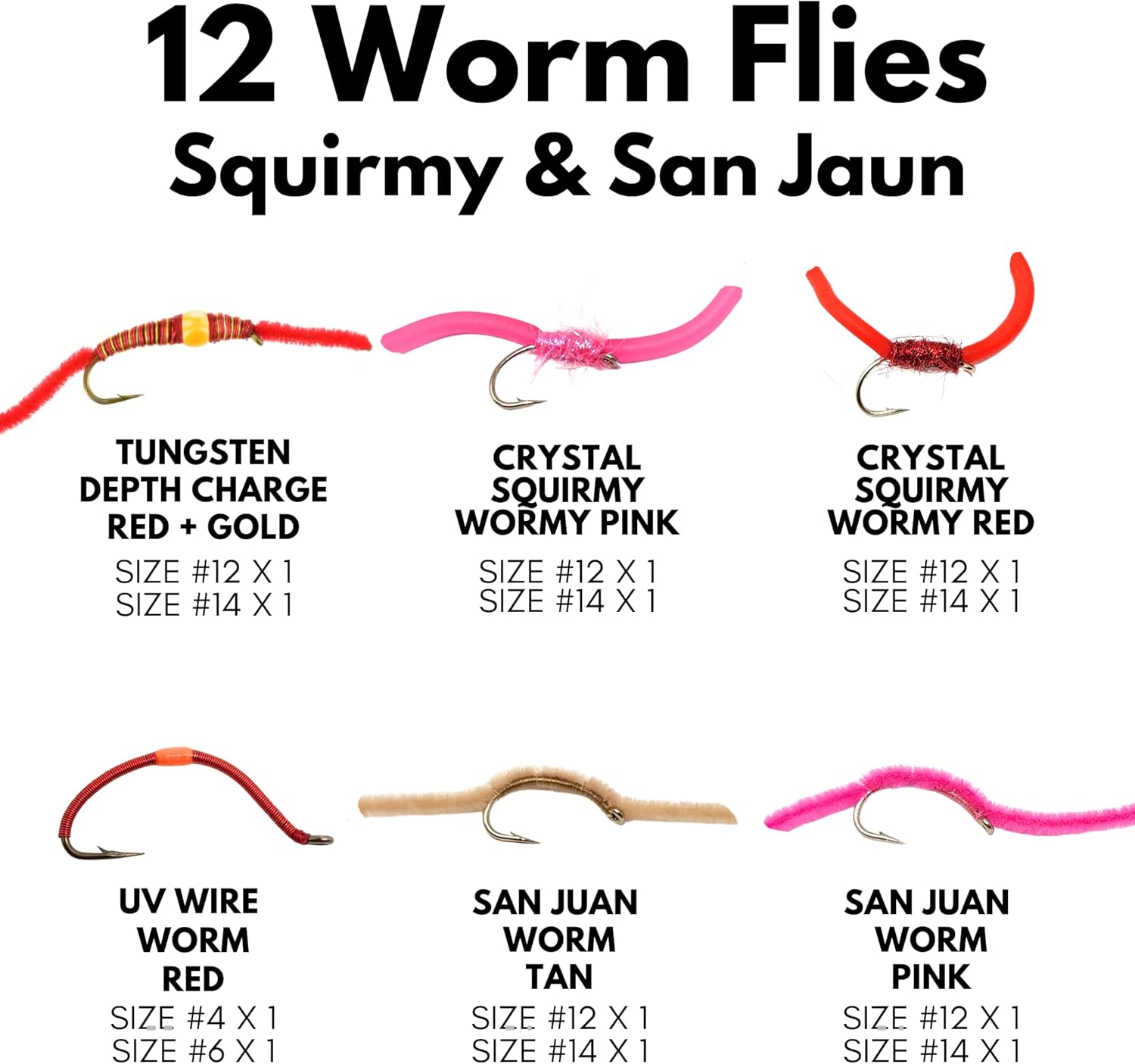 The Fly Crate | 24 San Juan Worm Fly Fishing Flies Assortment for Trout | 2 Dozen Beaded Worms Wet Nymph Flies