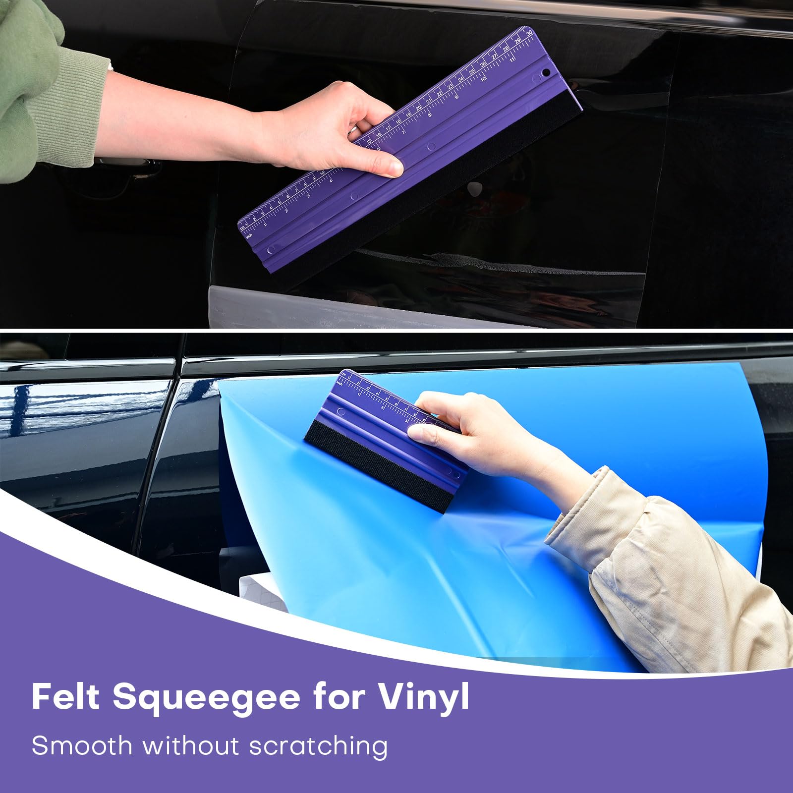 NEWISHTOOL Filzrakel für Vinylfolie und Messung mit verschiedenen Größen, violetter Lineal, Schaber, Kohlefaser, Autofolie, Anwendung, Fenstertönung, PPF, Installation, Tapete, Glättungswerkzeuge, 2