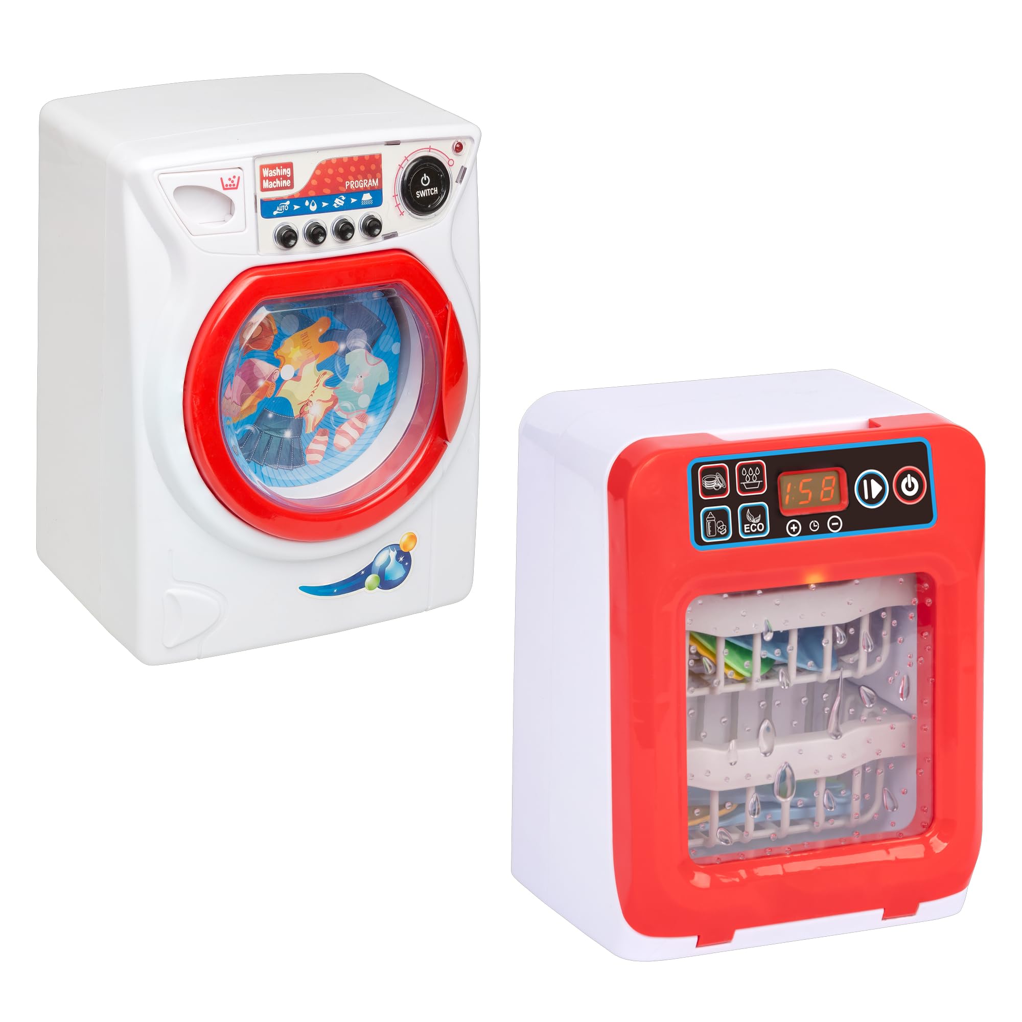 Idena 90377 - Lavastoviglie e Lavatrice con Effetti Luminosi e sonori, Set di Gioco per Bambini con Tante funzioni e Accessori