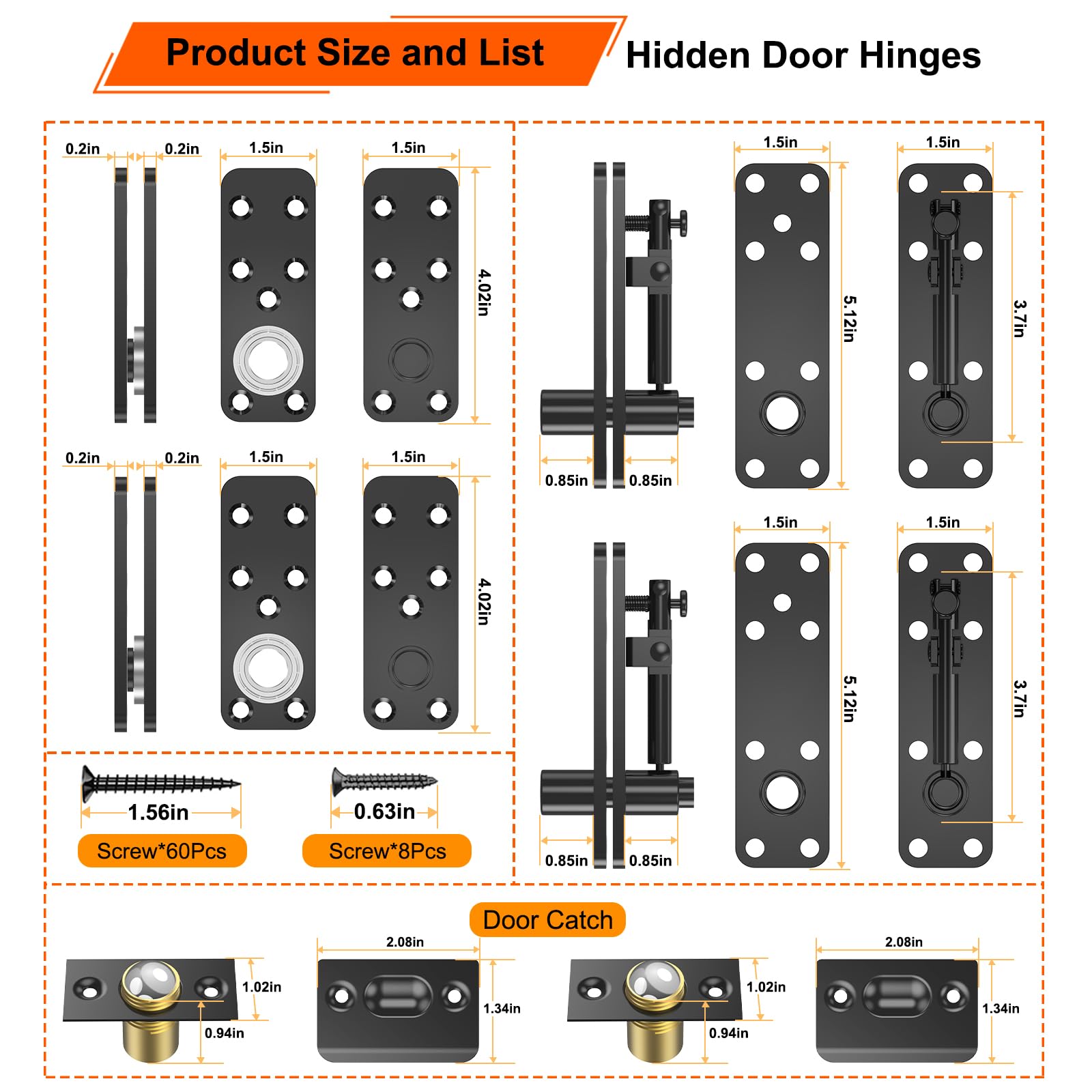 Bisagra de puerta oculta resistente (2 piezas)