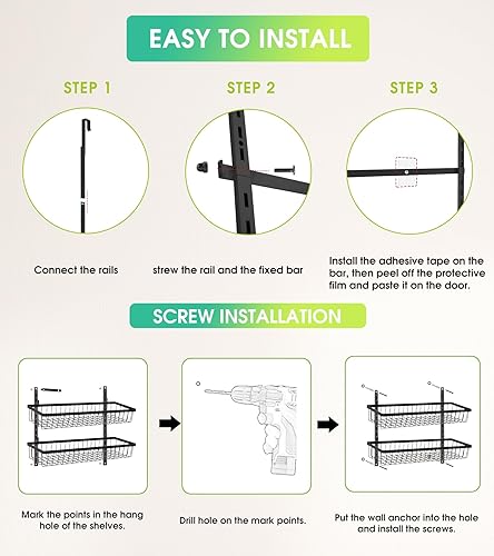 Miniatura 7 de Mefirt Organizador de despensa sobre la puerta, estante de especias de montaje en pared, almacenamiento y organización para colgar en la despensa, 9