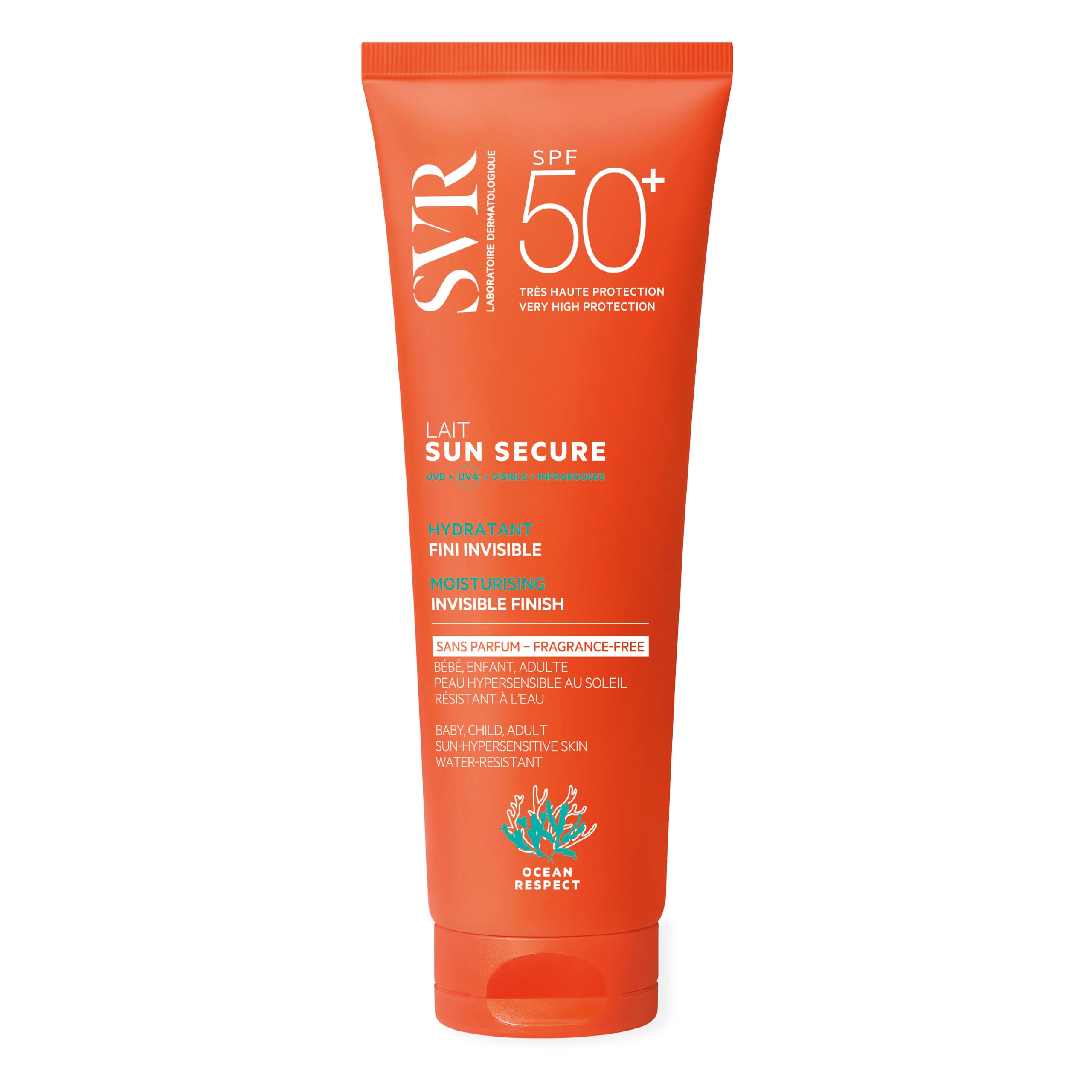 SVR SUN SECURE Face & Body Sunscreen SPF 50+ Milk for All Skin Types Very High UVA/UVB Factor 50 Sun Cream, Non-Greasy