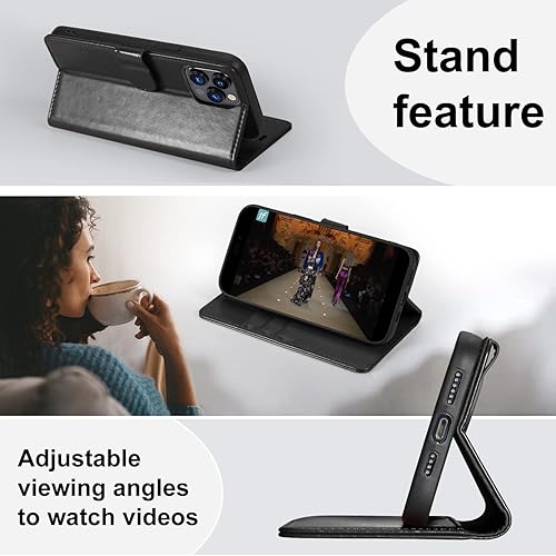 Miniatura 10 de Funda Uluck para iPhone 14 Pro Max con tarjetero y tarjetero, funda de piel sintética con bloqueo RFID, funda magnética con 2 pantallas y 2