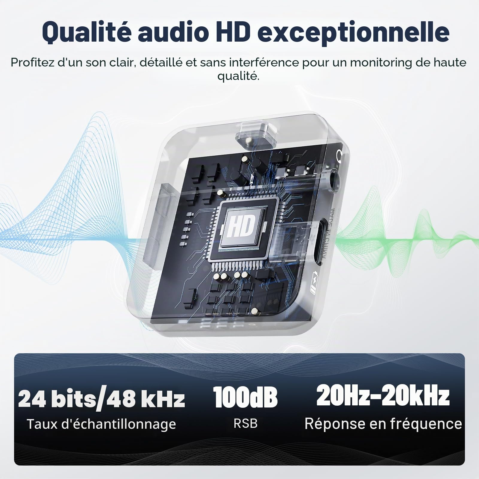MELONARE PM-2S Système de moniteur intra-auriculaire sans fil portable, commutateur mono/stéréo, émetteur et récepteur sans fil, audio 24 bits/48 kHz, entrée OTG, IEM pour spectacles en direct