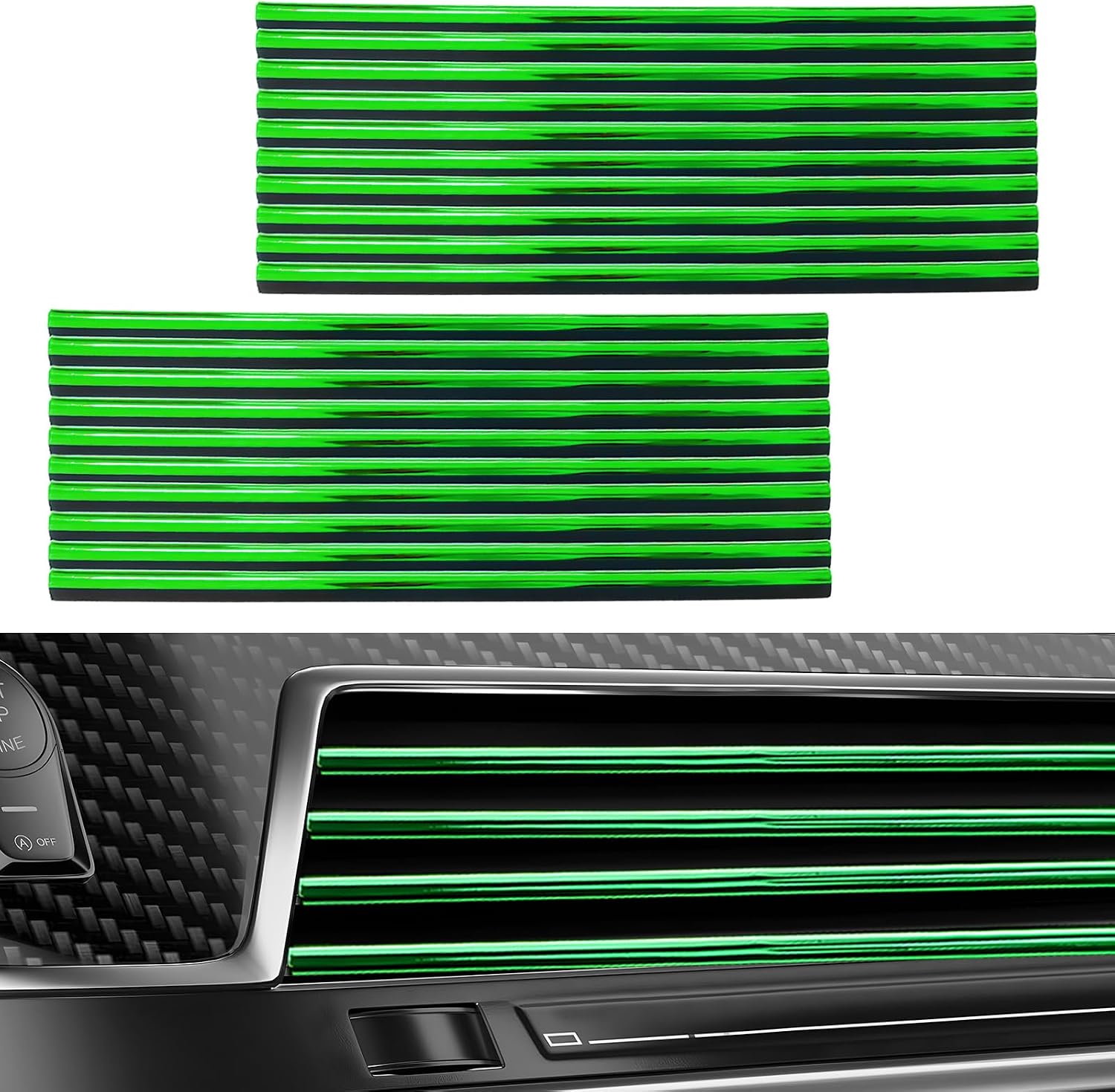 20 PCS Car Air Conditioner Decoration Strips, Waterproof Straight Air Vent Outlet Decorative Trim, Bendable Vent Strip Interior Decor for Most Vehicles, Car Accessories (Shiny Green)