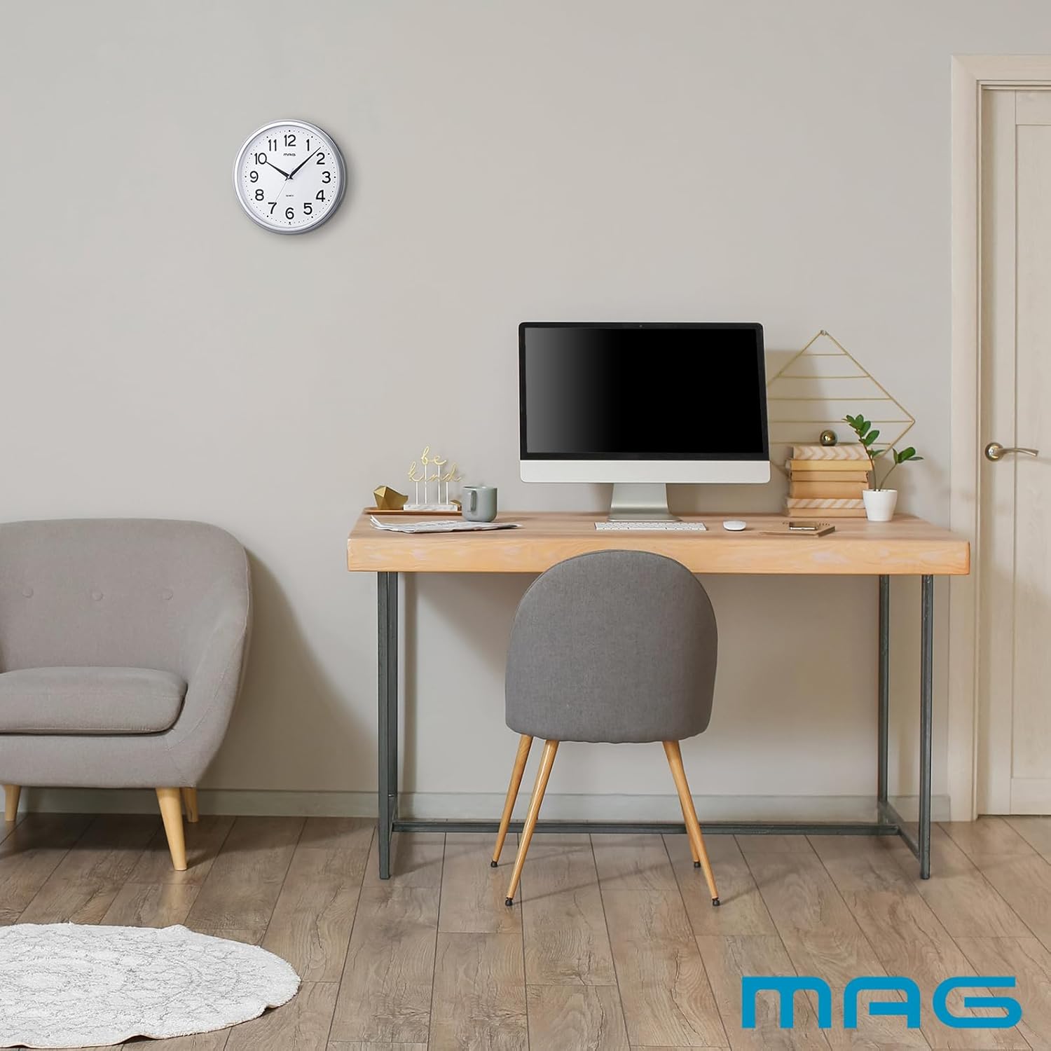 MAG W-759SM-Z Wall Clock, Analog, Magmal, Quiet, Continuous Second Hand, Silver