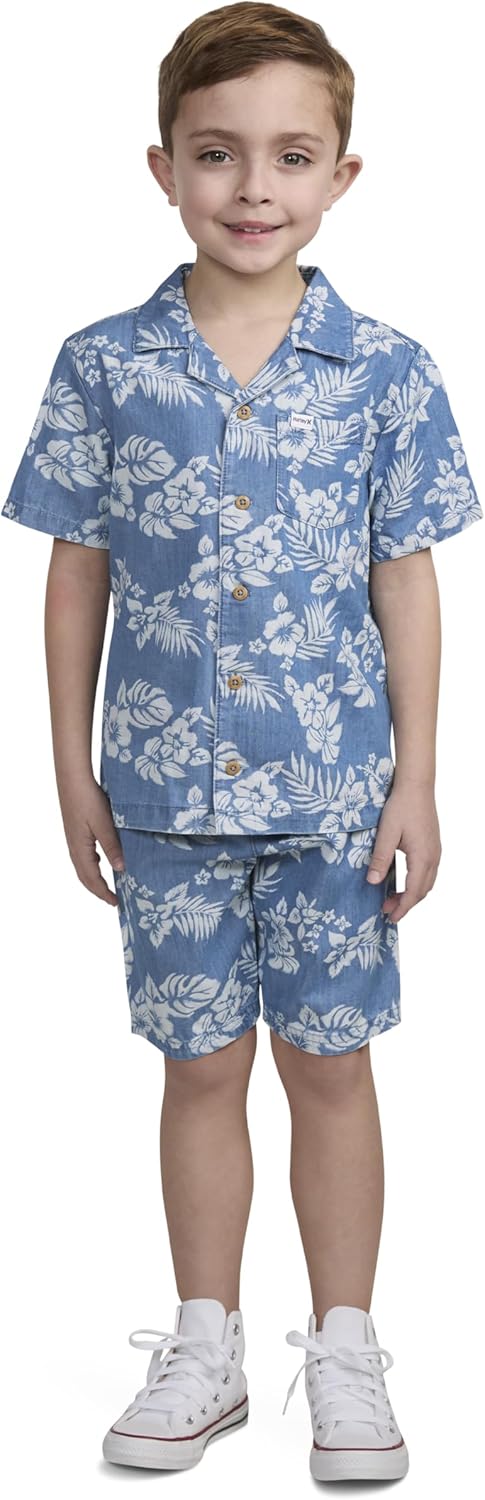 Hurley Baby and Toddler Boys' Short Sleeve Button Up Shirt and Shorts 2-Piece Outfit Set - Image 4