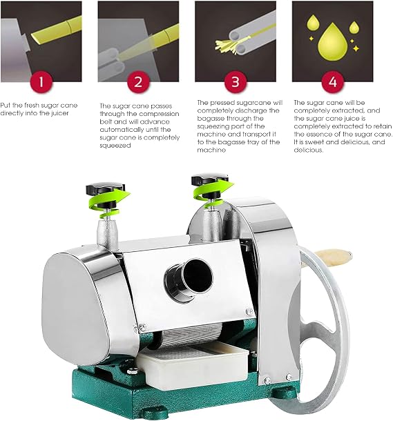 Commercial Sugar Cane Press Extractor, Manual Sugarcane Juice Machine, Stainless Steel Extractor Squeezer Press, 50KG/h Manual Juicer for Restaurant Or Home Use, Silver