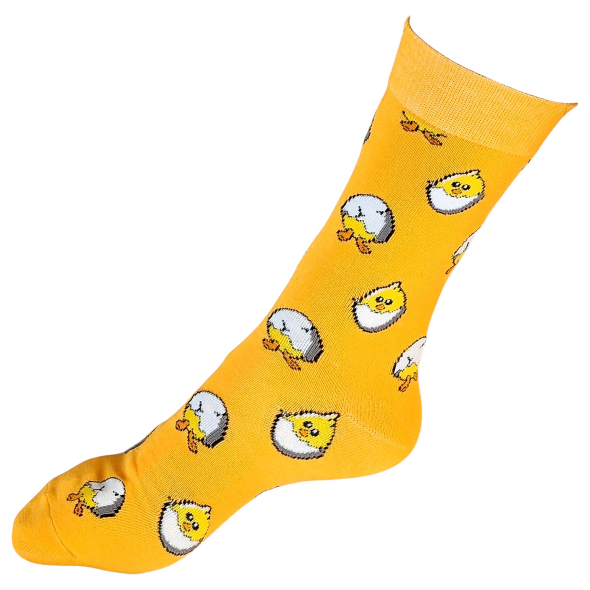 Cute Yellow Ducklings Chicks Hatching From Eggs All Over Mens Socks One Pair Multicoloured 6-10 UK