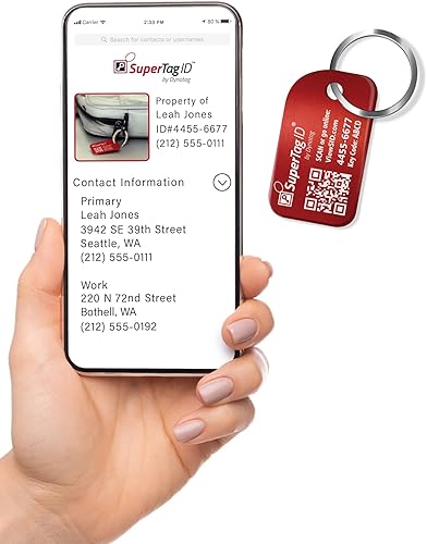 Dynotag Etiqueta de identificación inteligente de aluminio anodizado serie Sentry para llavero y propiedad, con llavero + DynoIQ y servicio de por