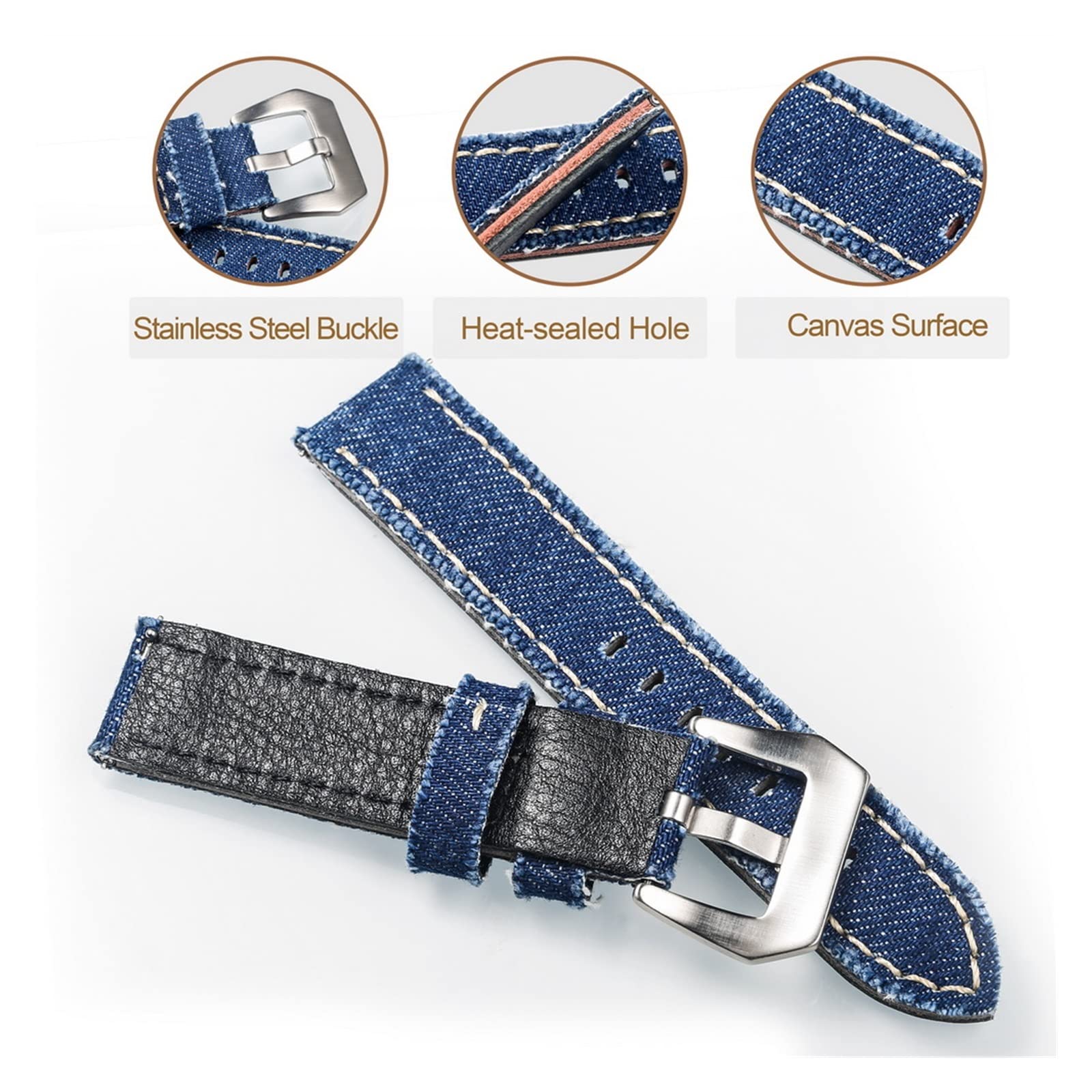 Canvas Watch Bands Release Quick Denim Blue Due pezzi Orologi cinturini Matt Acciaio Fibbia 20mm 22mm 24mm(Khaki,24mm)