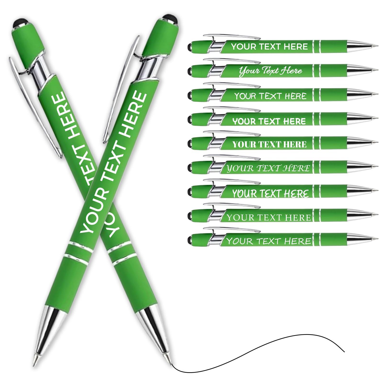 Personalised Pen Ballpoint Pens With Stylus,Customised Engraved Text Bulk Wholesale Pens - Ideal For Business Promotions, Schools, Company Event Giveaways, Personalised Gifts(Green,50Pcs)