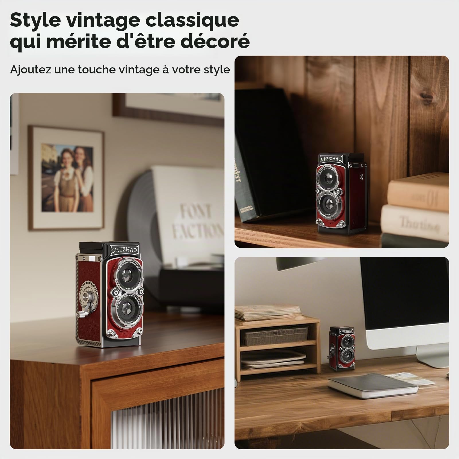CHUZHAO Mini Appareil Photo Vintage Numérique avec Réglage de l'Heure, Portable TLR Style Rétro 1080P FHD Vidéo 12MP Photos Autofocus Compact avec Carte 16Go pour Adolescents, Rouge