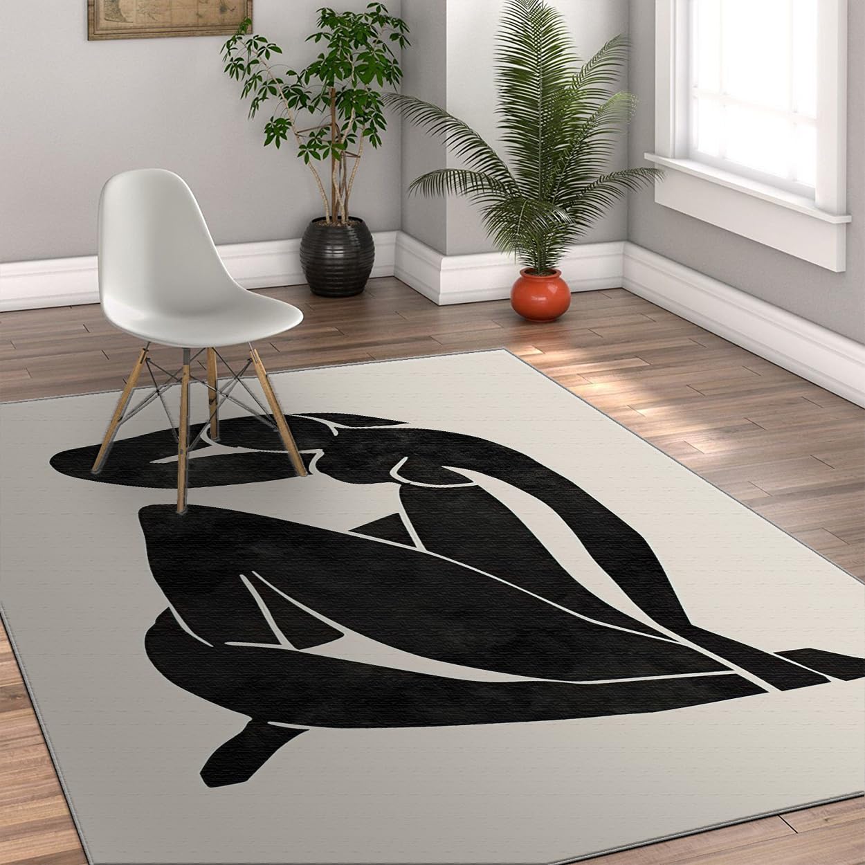 Dywan 200 x 300 cm, do salonu, antypoślizgowy, do jadalni, pod stołem, nowoczesny, czarno-biały dywanik w stylu boho z niskim runem, dekoracja sypialni