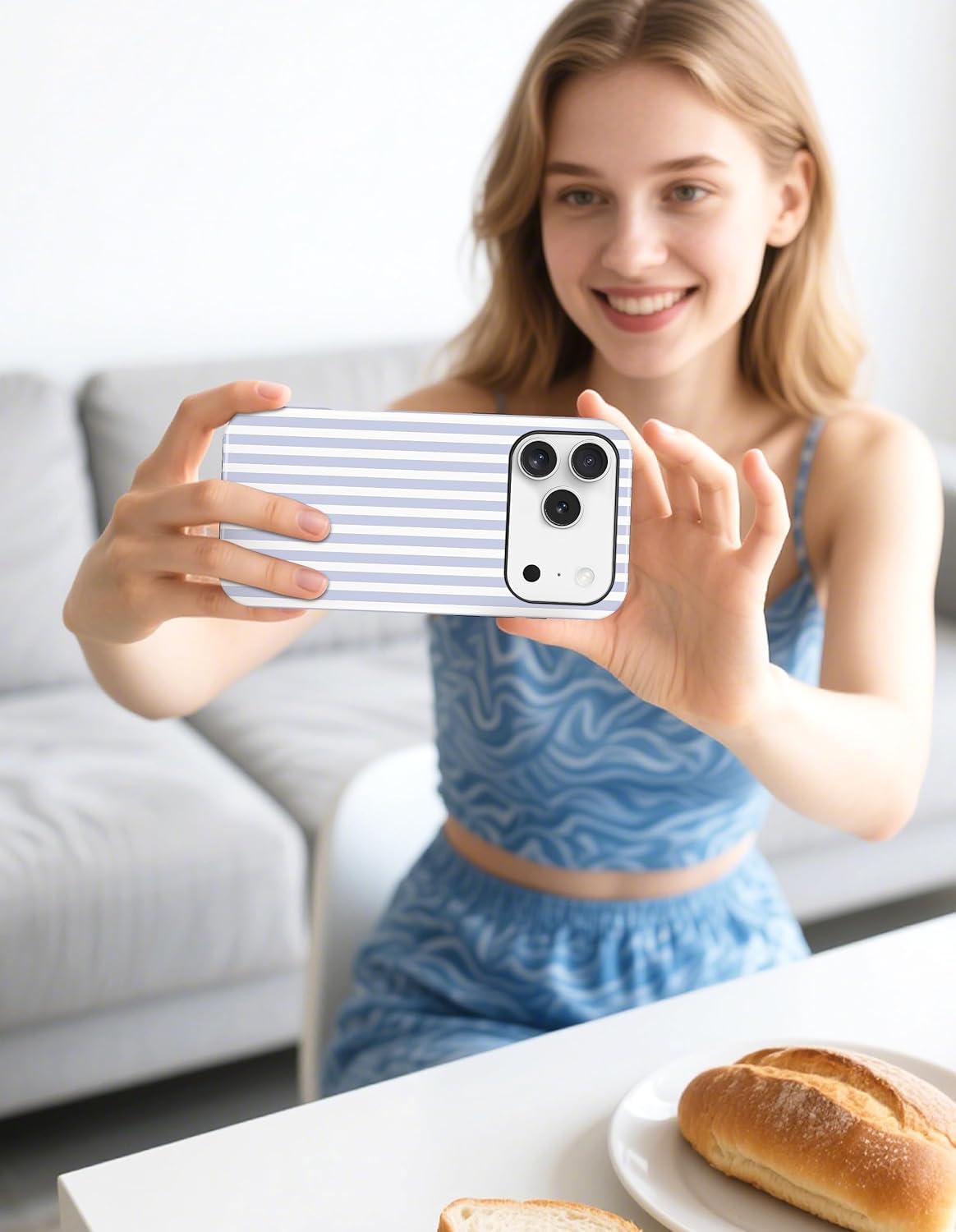 Jusy Compatible with MagSafe Striped Case for iPhone 17 Pro Max, Cute Aesthetic Striped Magnetic Phone Case, Soft TPU and Hard PC Protective Phone Cover for Women Girls(Matte)- Blue and White - Image 7