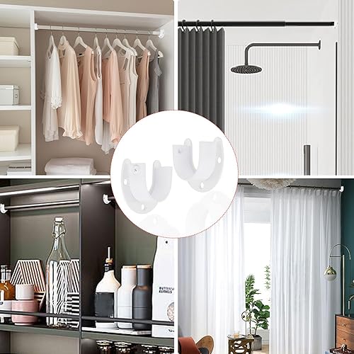 Miniatura 7 de Shonmogar Wardrobe Closet Rod Bracket 6 Pack Closet Pole Brackets for Wall with Screws, Stainless Steel Rod Flange Holder for Closet Sturdy White