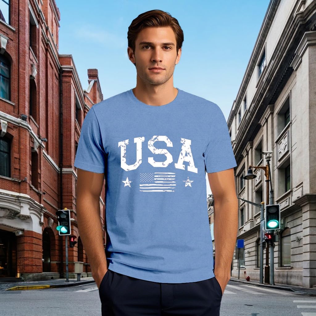 Mens USA Shirt American Flag T-Shirt 4th of July Patriotic Short Sleeve Tee - Image 2
