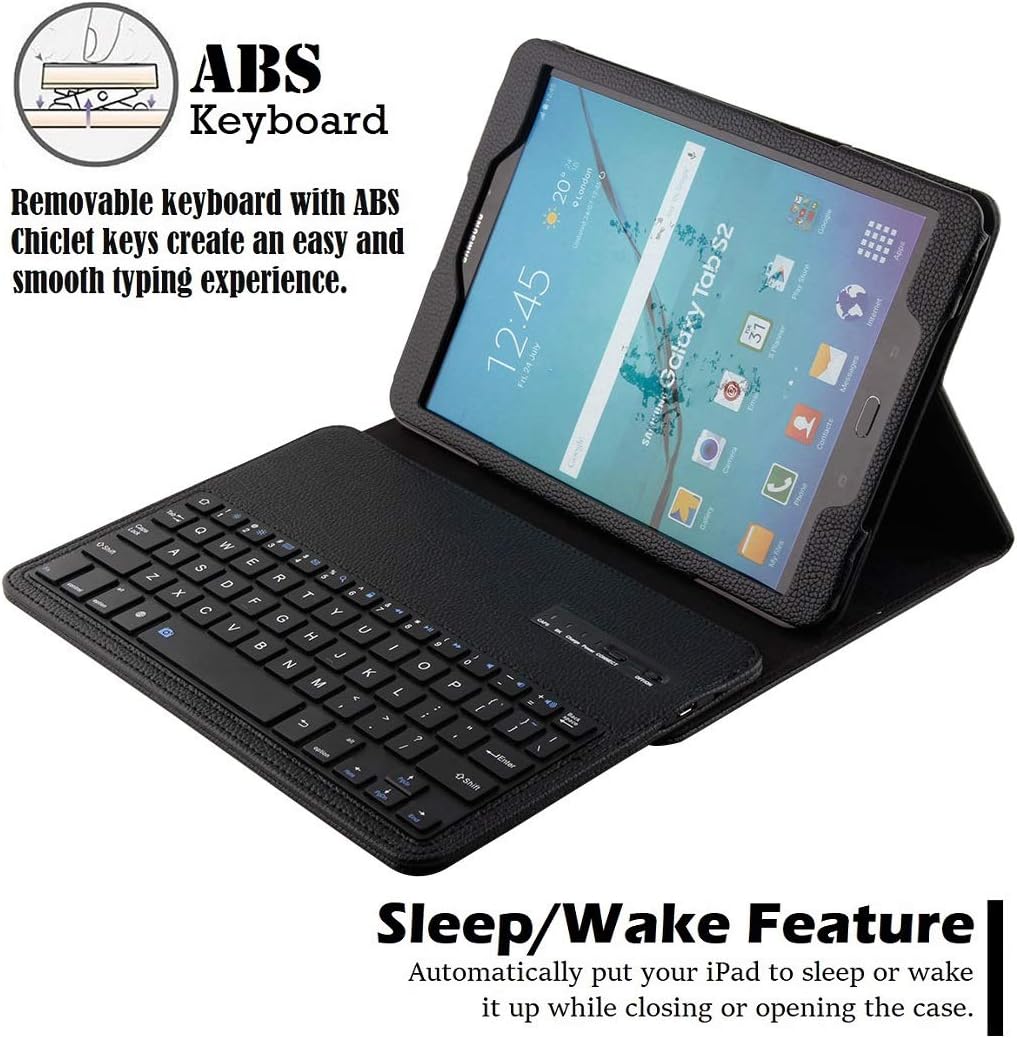 Galaxy Tab S2 9.7 Keyboard Case with Screen Protector & Stylus, REAL-EAGLE Separable Fit PU Leather Case Cover Magnetically Wireless Keyboard for Tab S2 9.7 Inch SM-T810 T813 T815 T819, Black