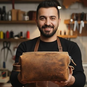 LUQA Deri | Hakiki Deri Seyahat Çantası | El Yapımı Bakım Organizeri | Erkek Kadın Makyaj Çanta