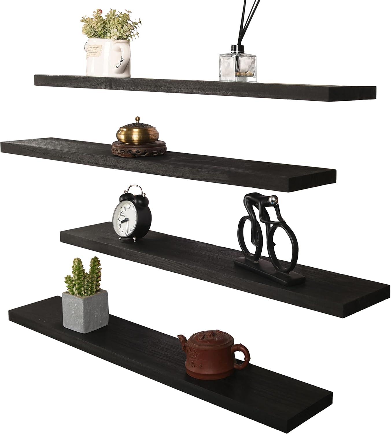 HXSWY 36 Inch Rustic Floating Shelves Wall Mounted Farmhouse Wooden Wall Shelf for Bathroom Kitchen Bedroom Living Room Set of 4 Black 36INCH Black