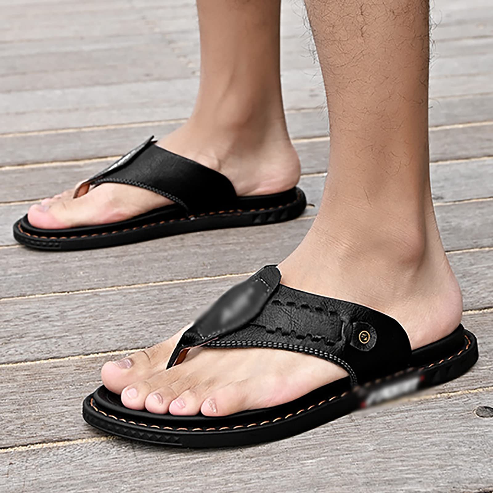Infradito Uomo Scarpe da Spiaggia e Piscina Sandali Pantofole Ciabatte da Mare Antiscivolo Gomma Suola(Size:39 EU,Color:Nero)