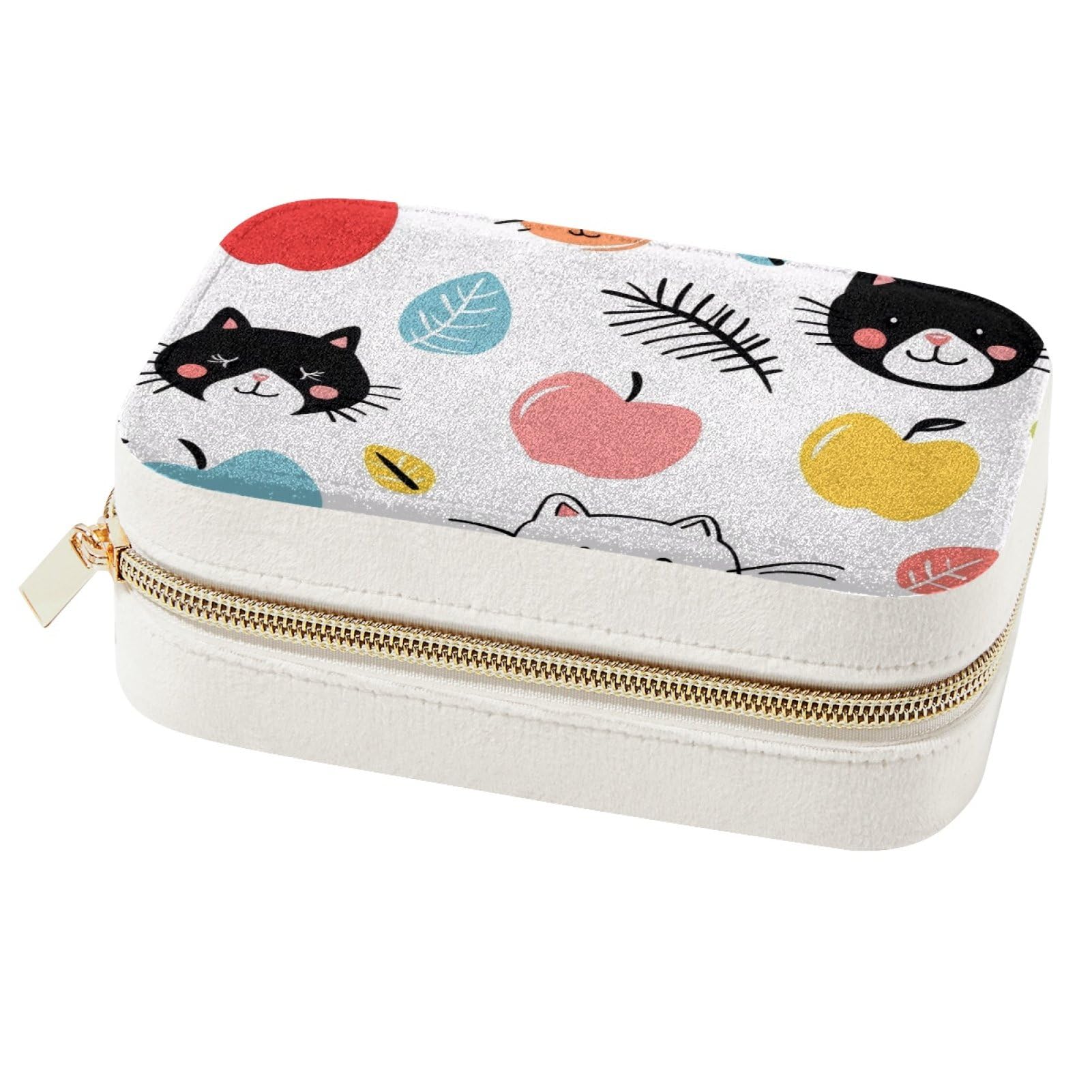 Boîte à bijoux de voyage chat et fruits : mini coffret de rangement pour bagues et colliers