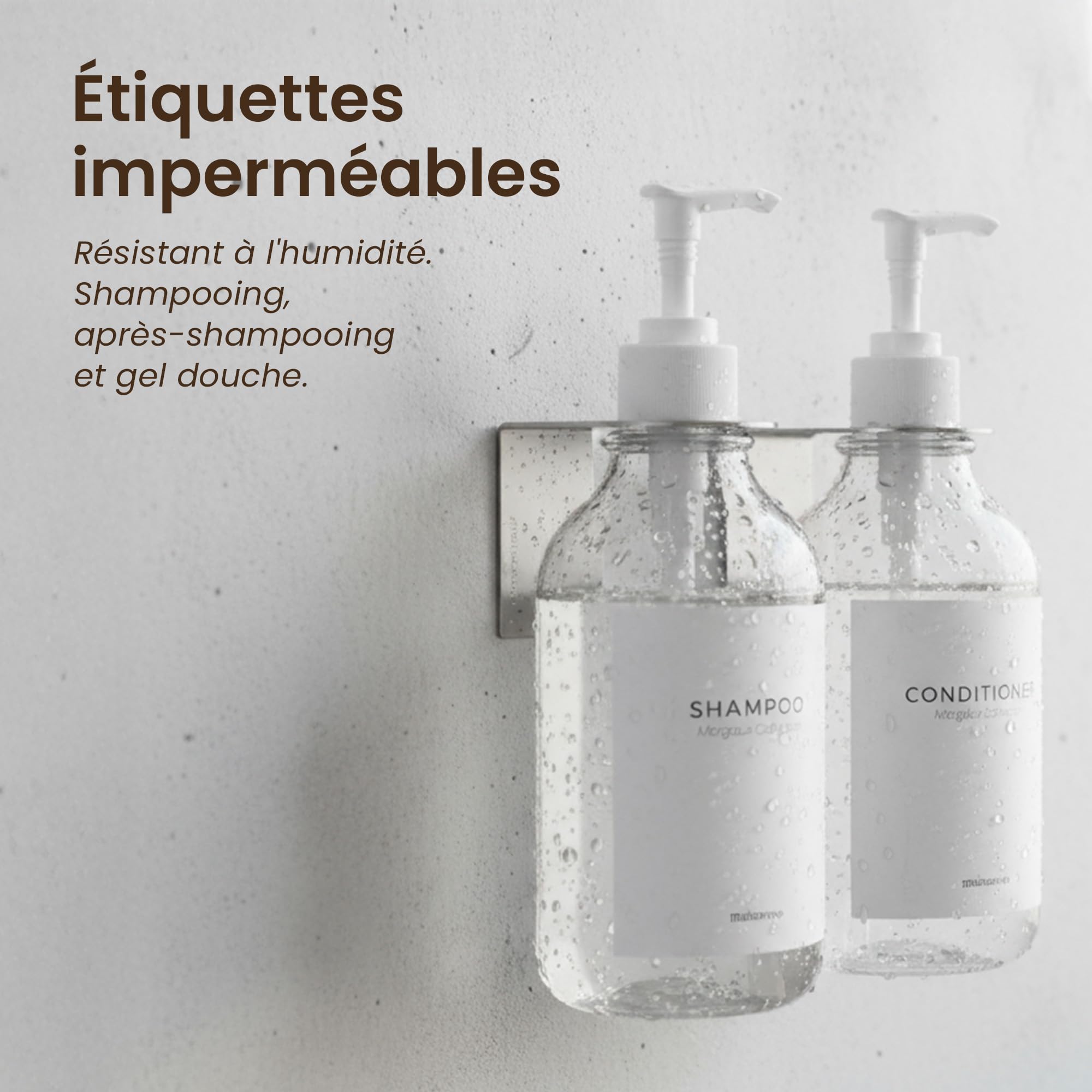 MaisoNovo Distributeur Savon Mural sans Percage Lot De 2-500ml Transparentes Distributeur Shampoing Et Gel Douche avec Pompes Blanche - Fixation Sécurisée