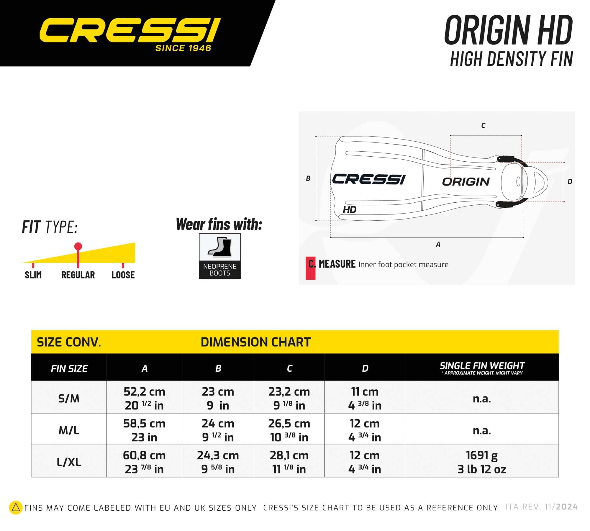 CRESSI Origin HD - Aletas Ajustables en el talón Abierto Unisex Adulto