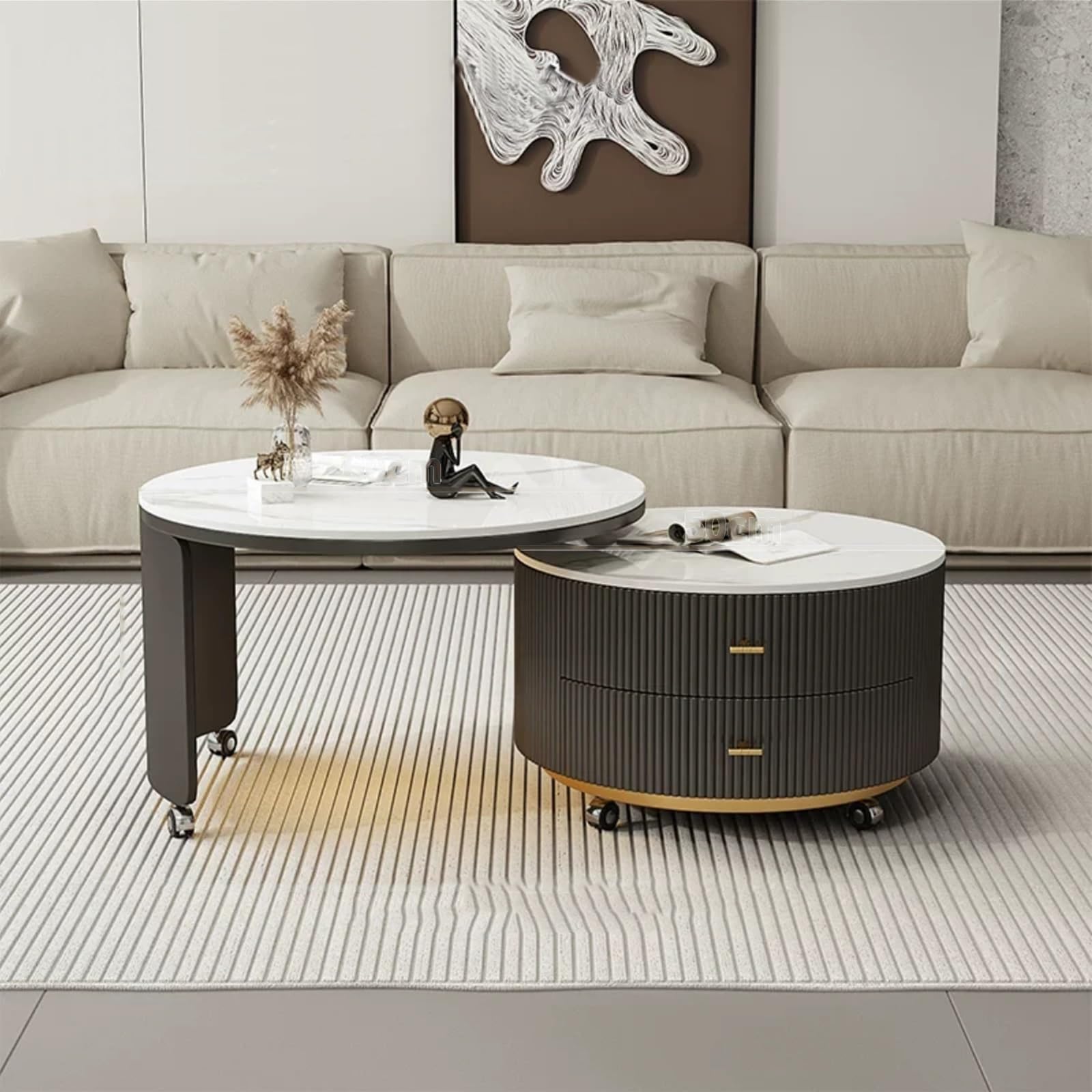 GQMYCDM Runder Couchtisch Drehbarer mit Stauraum und Verstecktem Fach, Coffee Table für Wohnzimmertisch, Beistelltisch Rund, Couchtisch Modern, Schwarz (Color : Type A, Size : Medium) Küche, Haushalt & Wohnen
