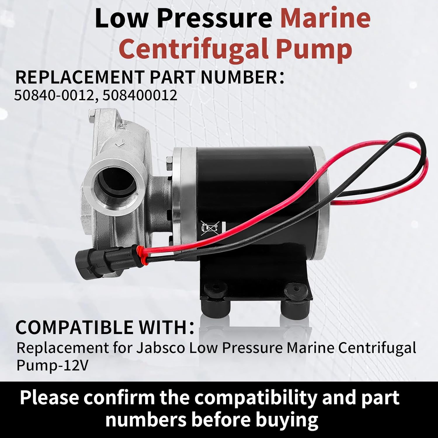 50840-0012 12V ‎29.7GPM Low Pressure Marine Centrifugal Pump Replacement for Jabsco 50840-0012 Cyclon Centrifugal Pump 8.7Psi 3/4"NPT Stainless Steel Electric Water Pump for Marine & RV